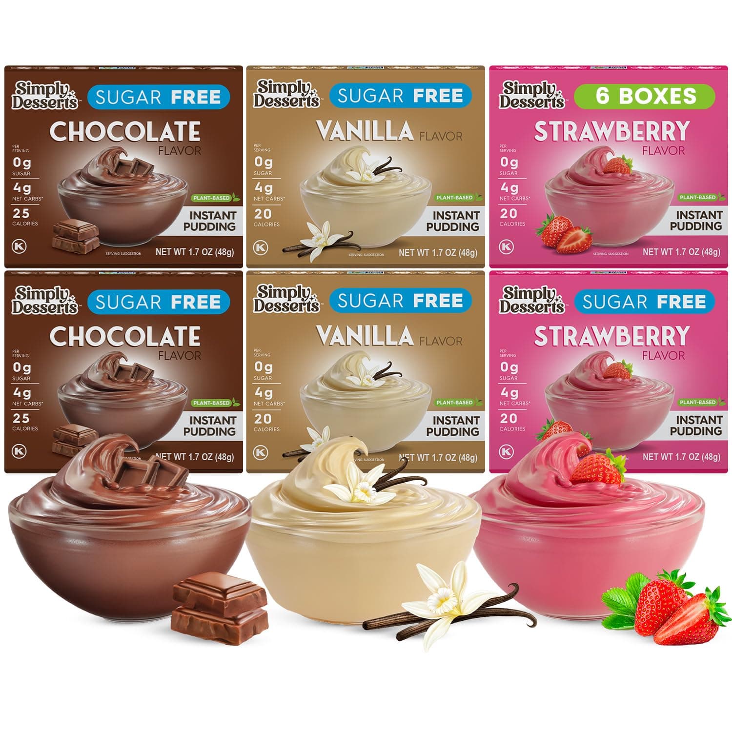 Instant Delicious Mixed Variety Keto Pudding 6 pack – Low Carb, Zero Sugar, Gluten Free, Allergen Free, Non-GMO, Vegan & Plant-Based