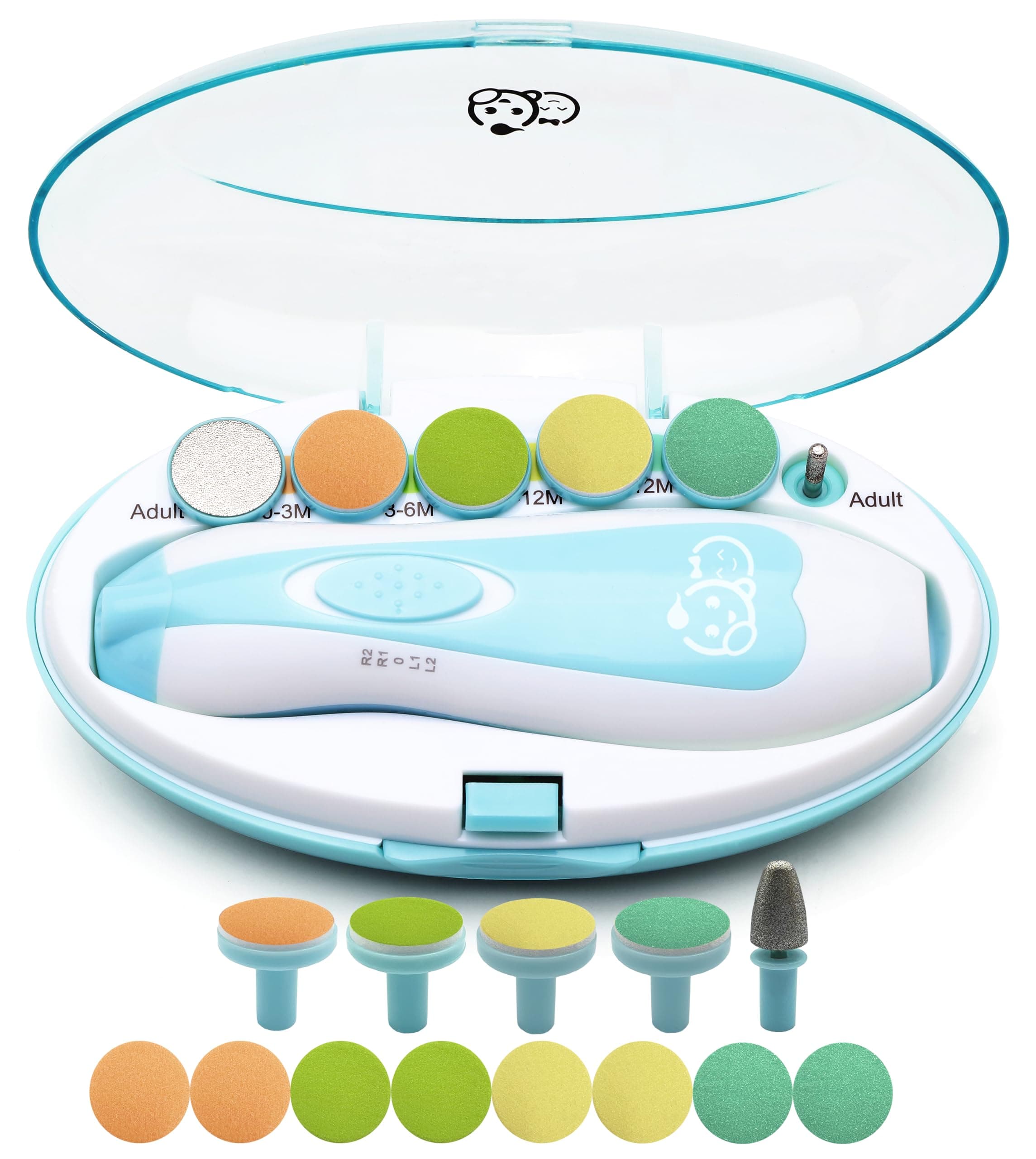 Royal Angels Baby Nail Clippers 20 In 1 By Baby Safe Electric Baby Nail Trimmer, Baby Nail File Kit, Additional Replacement Heads, Newborn Toddler Toes and Fingernails, Trim and Polish (Blue)