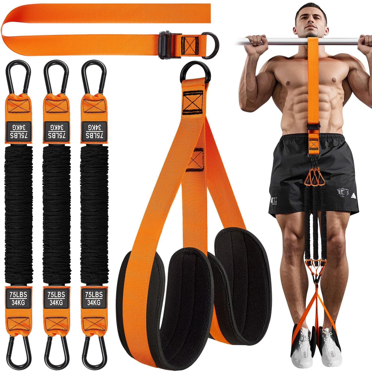 Pull Up Assistance Bands, Heavy Duty Resistance Band for Pull Up Bar, Adjustable Weight/Size with Fabric Feet/Knee Rest, Bands for Pull Up Assist for Strength Training, Patented Pull Up Assist Band