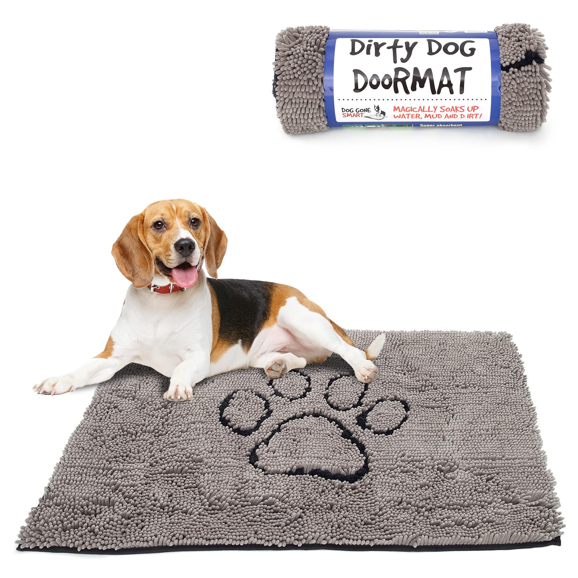 Dog Gone SmartDirty Dog Microfiber Doormat, Super Absorbent Machine Washable With Non-Slip Backing, Medium, Grey