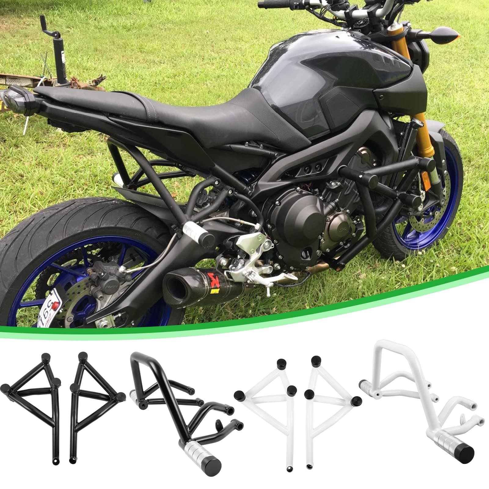 Motorcycle Engine Guard Crash Bar for MT09 FZ09 Rear Sub-cage Passenger Peg Compatible with Y-amaha MT-09 FZ-09 MT FZ 09 Tracer 900 XSR900 2014 2015 2016 Falling Frame Protection (Black)
