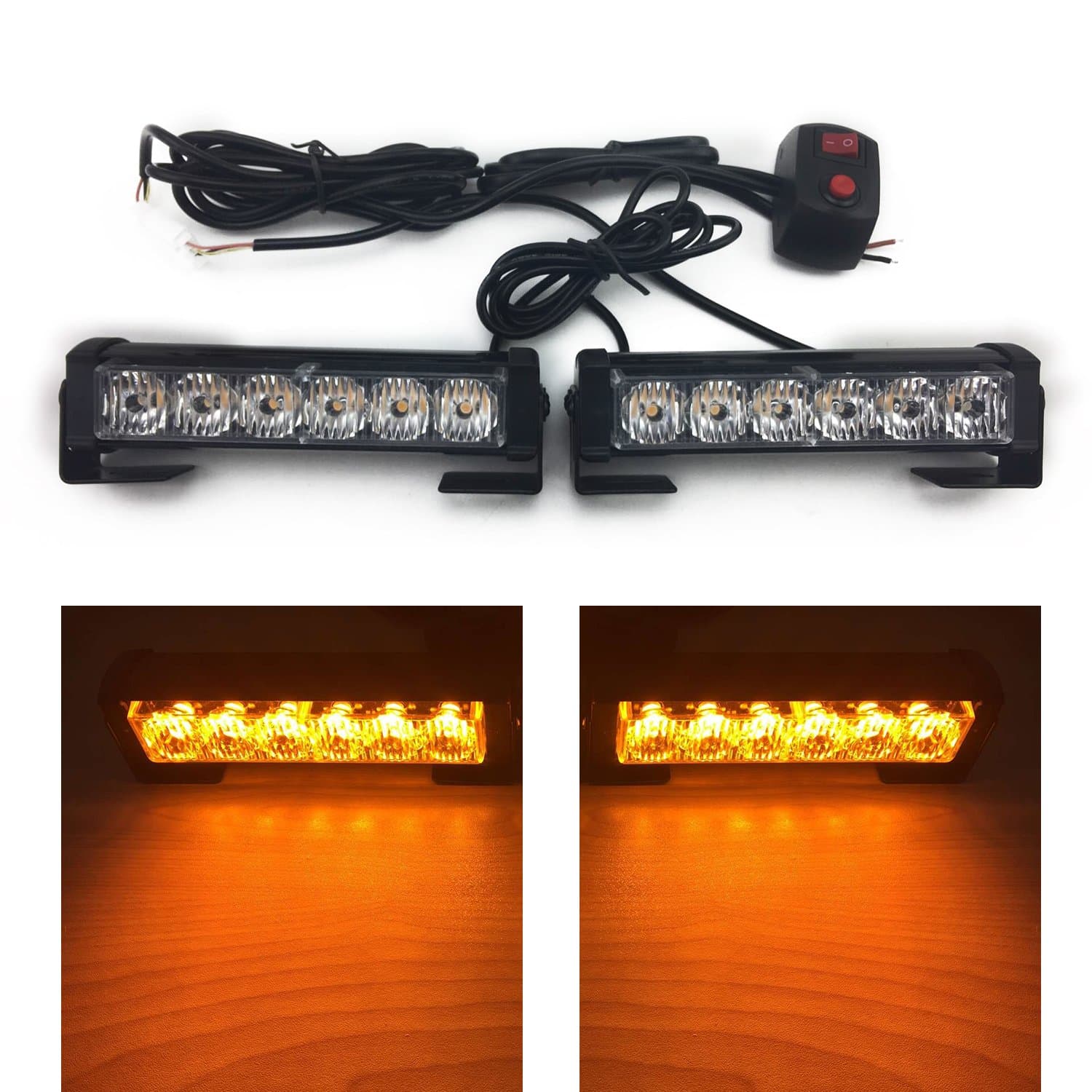 TASWK 6 LED Daytime Running Lights Warning Strobe Lights for Trucks Cars Waterproof Emergency Light Amber