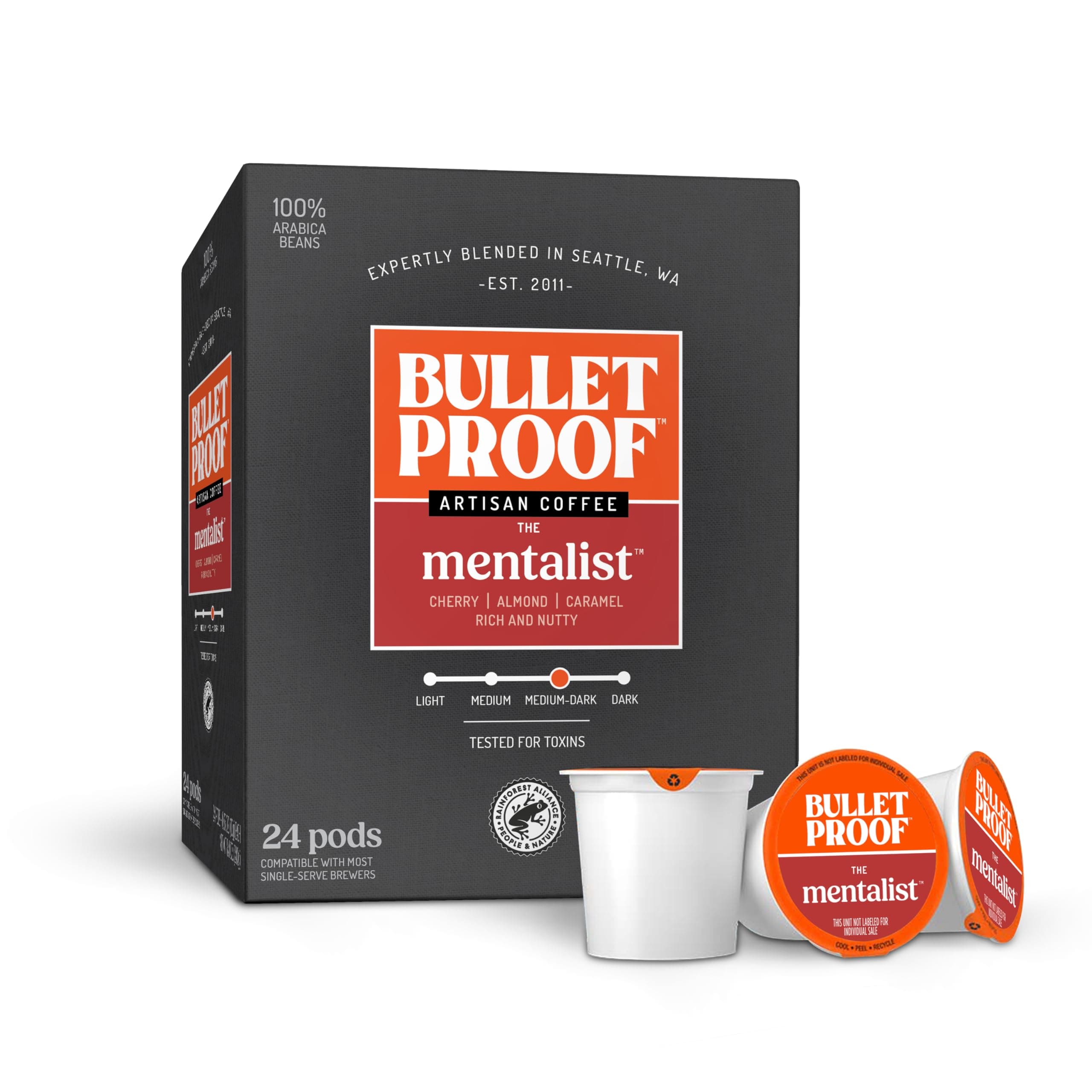 The Mentalist Medium-Dark Roast Single-Serve Pods, 24 Count, Clean Coffee Tested for Toxins