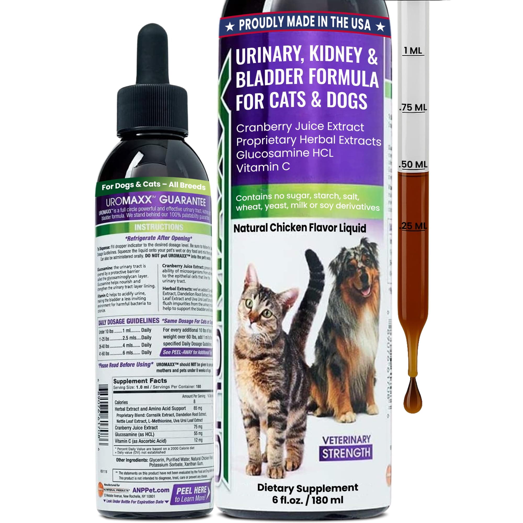 Cat & Dog Urinary Tract Treatment, Bladder & Kidney Support for Dogs and Cats, Powerful Yet Gentle Pet Care, with Liquid Cranberry & Glucosamine, Chicken Flavor, 6 oz Bottle, 1 Pack