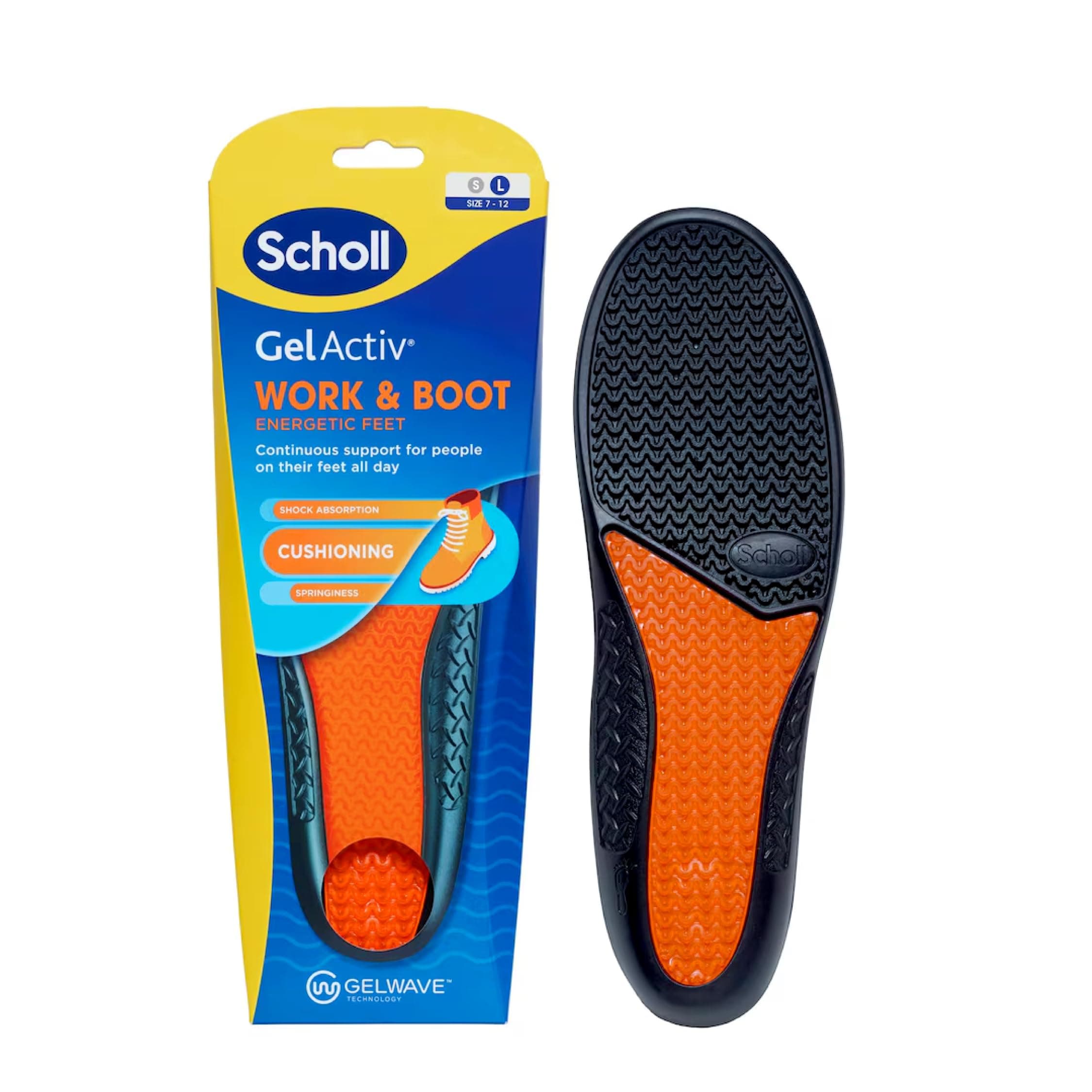 GelActiv Work & Boot Insoles for Men and Women, All Day Comfort at Work, Shock Absorption and Comfort Cushioning with GelWave Technology