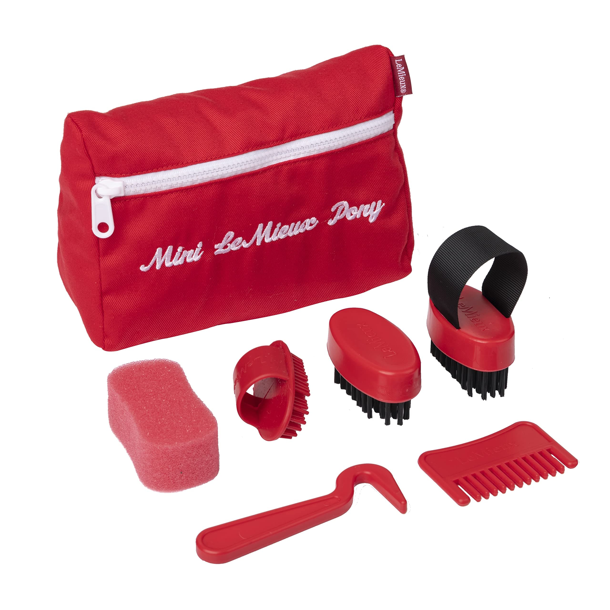 LeMieux Toy Pony Grooming Kit with Brushes, Curry Comb & Sponge - Red - 3 Years +