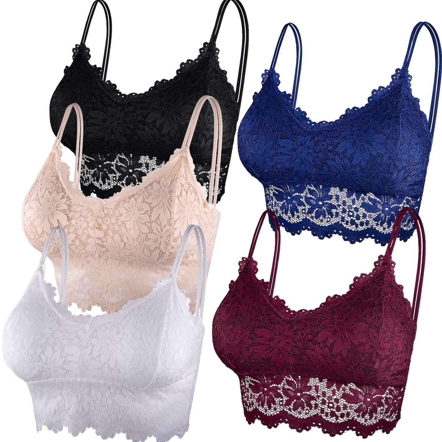 5 Pcs Lace Bralettes for Women Bralette Padded Lace Bandeau Bra