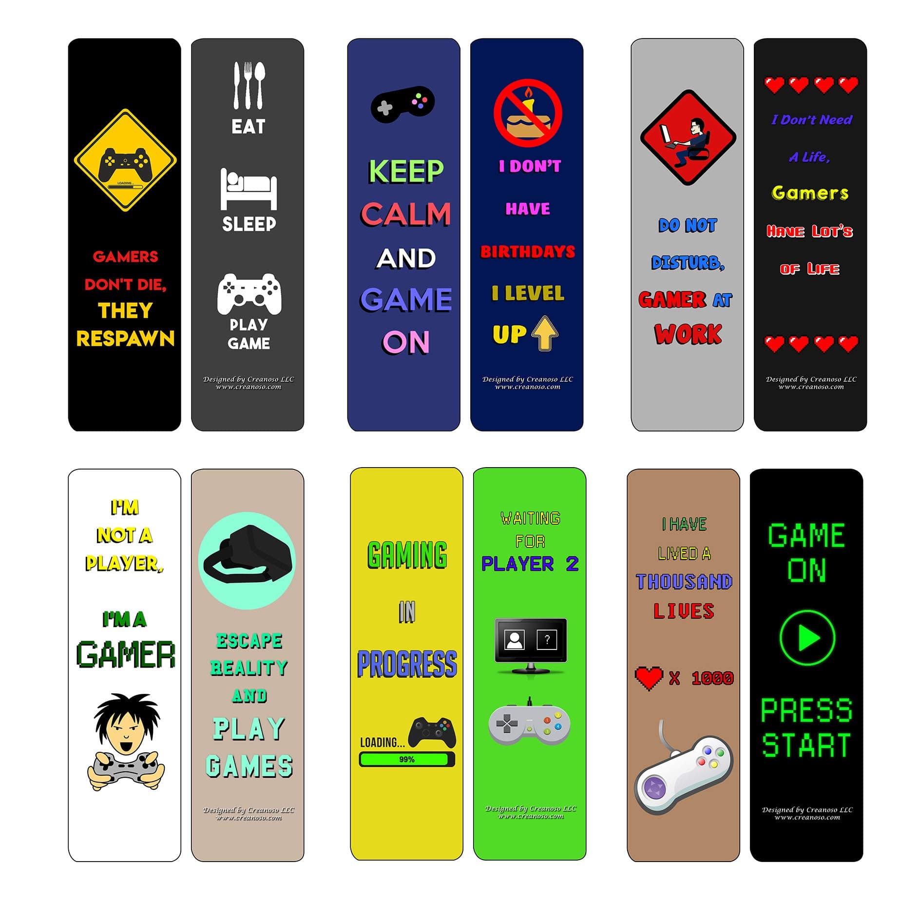 Creanoso Gamer Bookmarks (60-Pack) - Party Favors and Premium Gift Set Ideas for Children, Teens, & Adults – Classroom Teaching Incentives Rewards