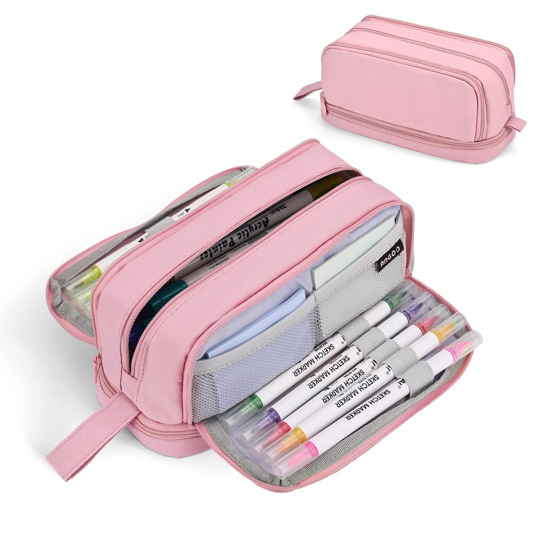 Pencil Case Large Capacity Pencil Pouch for Girls Boys with 4 Compartments Multifunctional Pen Bag Stationery Organizer Office Makeup Bag Portable Pen Bag for Teenage Adult Women Men, Pink