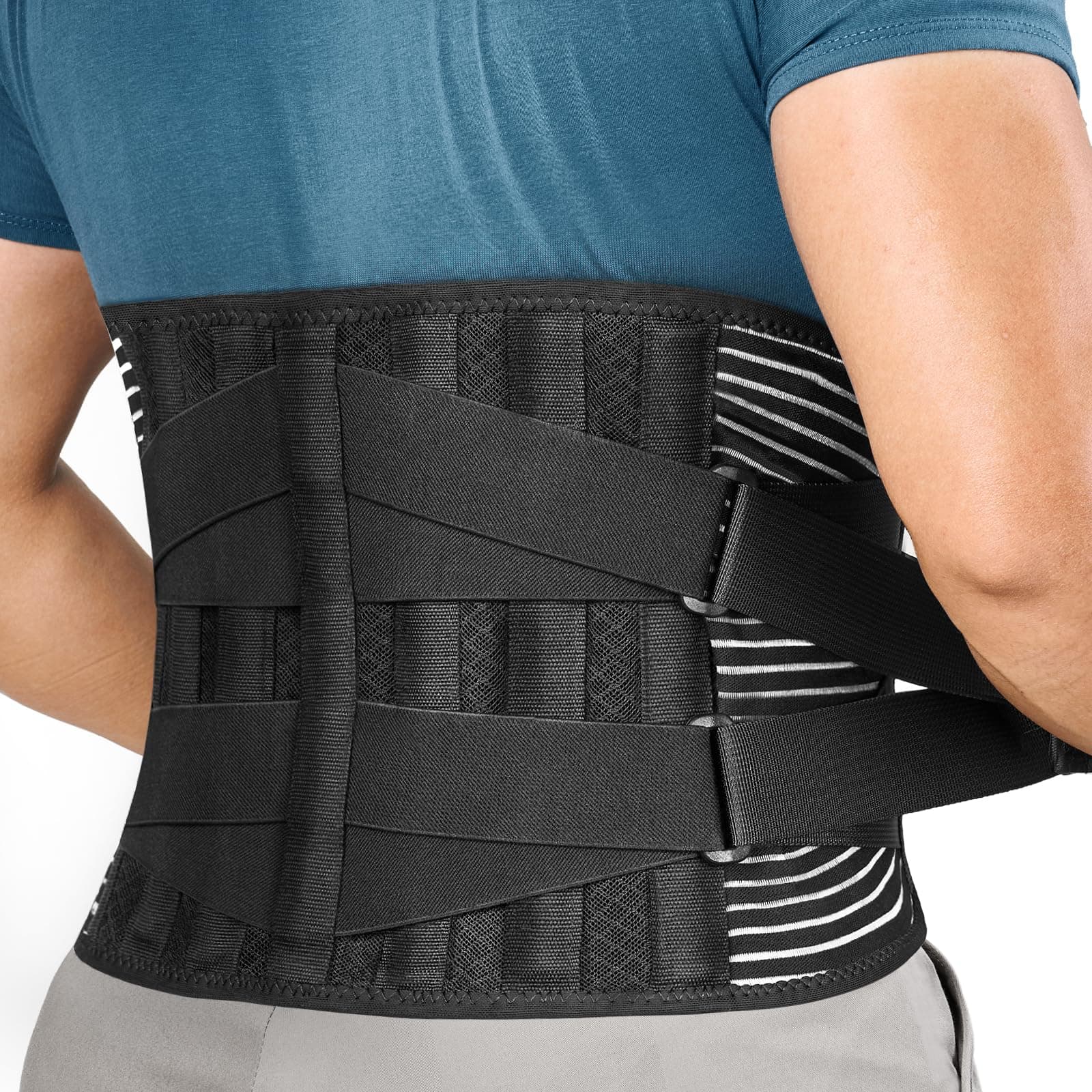 FREETOO Back Braces for Lower Back Pain Relief with 6 Stays, Breathable Back Support Belt for Men/Women for work , Anti-skid lumbar support belt with 16-hole Mesh for sciatica(M)