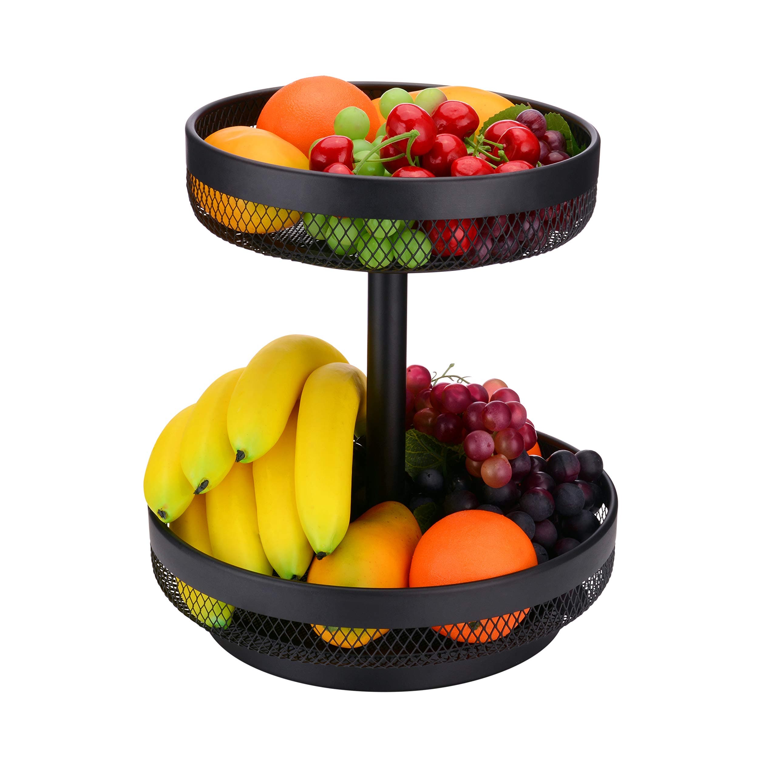 IBERG 2 Tier Fruit Basket - Detachable Mesh Fruit Bowl for Kitchen Countertop - Metal Basket Stand for Fruits,Vegetables, Bread & Snacks (Black)