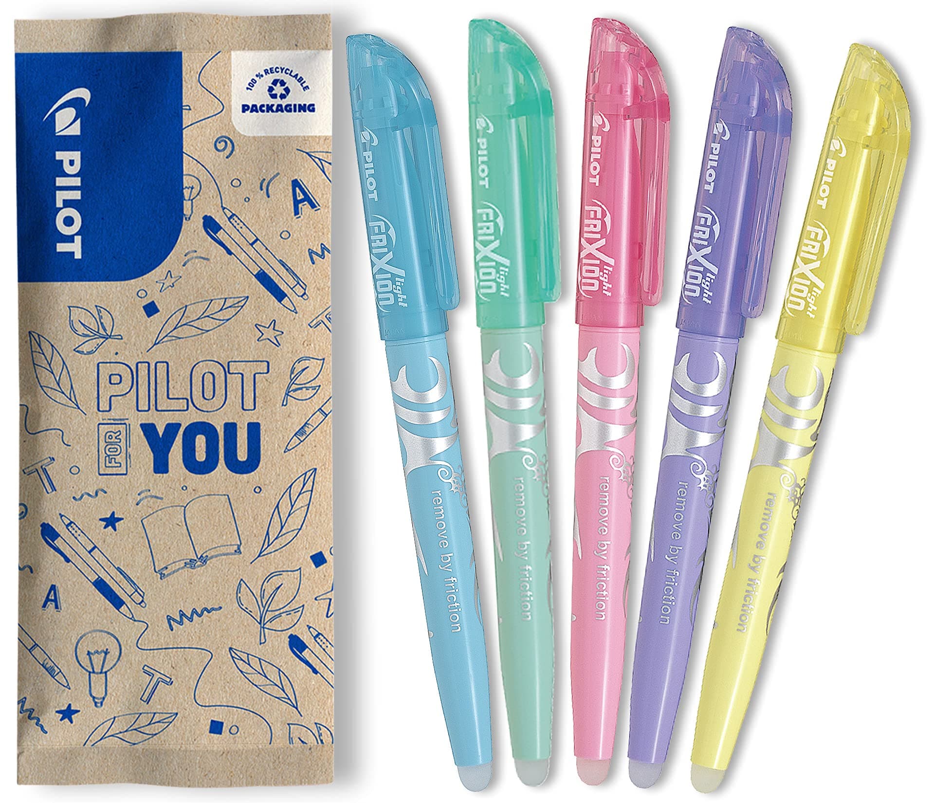 Frixion Erasable Highlighters Pastels - Blue/Green/Pink/Purple/Yellow (Pack of 5)