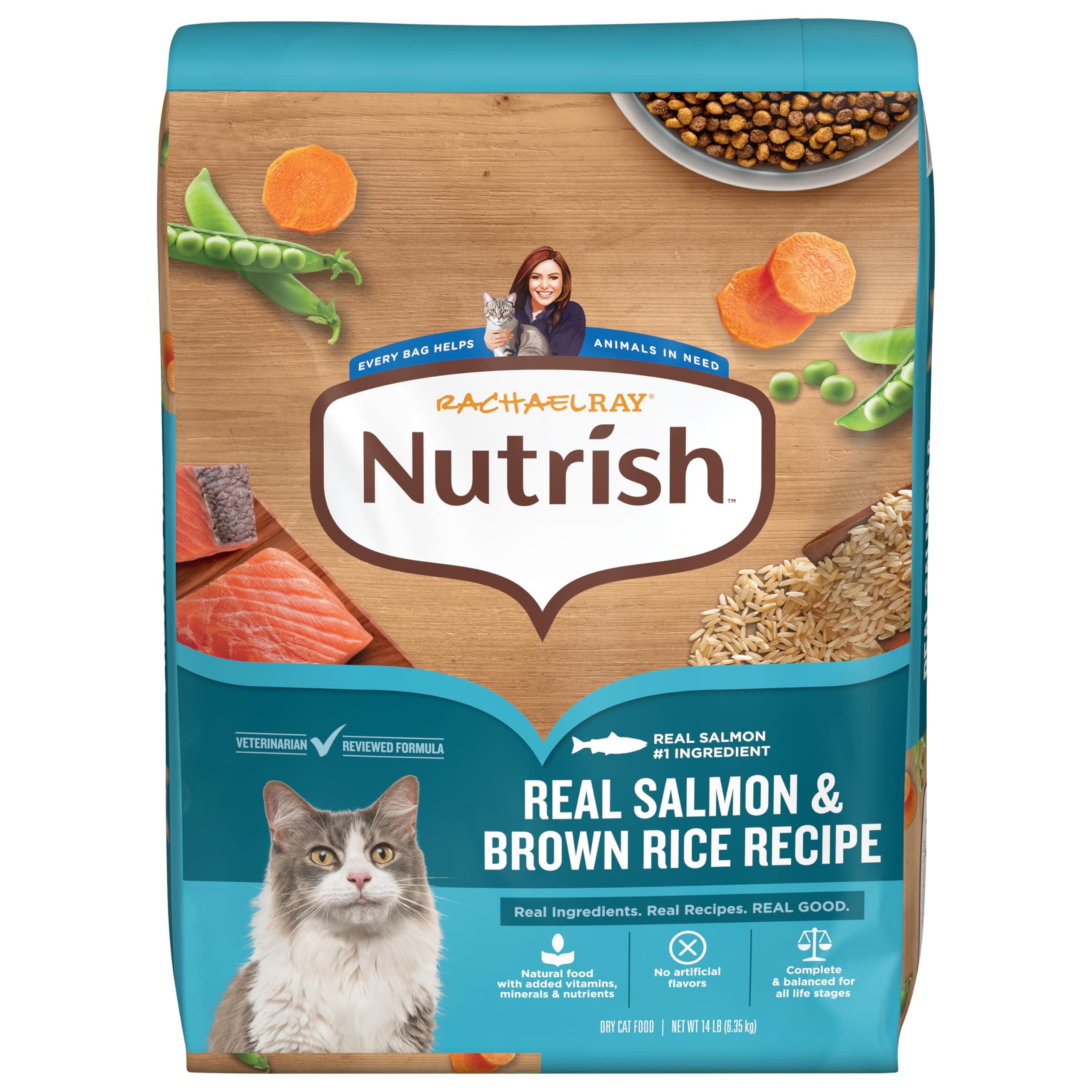 Nutrish Rachael Ray Dry Cat Food Real Salmon & Brown Rice Recipe, 14 lb. Bag