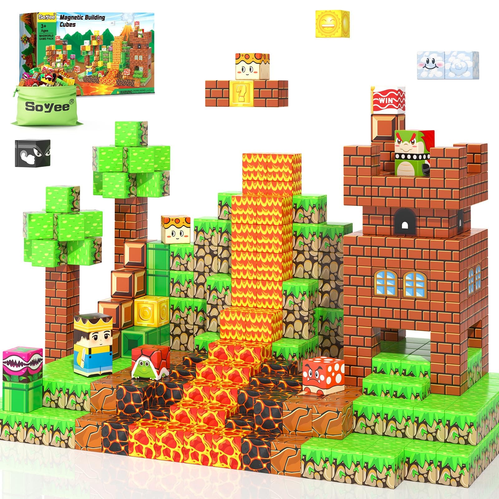Soyee Magnetic Blocks - Build Mine Magnet World Kids Games Magnet Building Toys Kingdom & Lava World Adventure 1'' Magnetic Cubes STEM Toys Christmas Birthday Gifts for 3+ Years Old Boys Girls