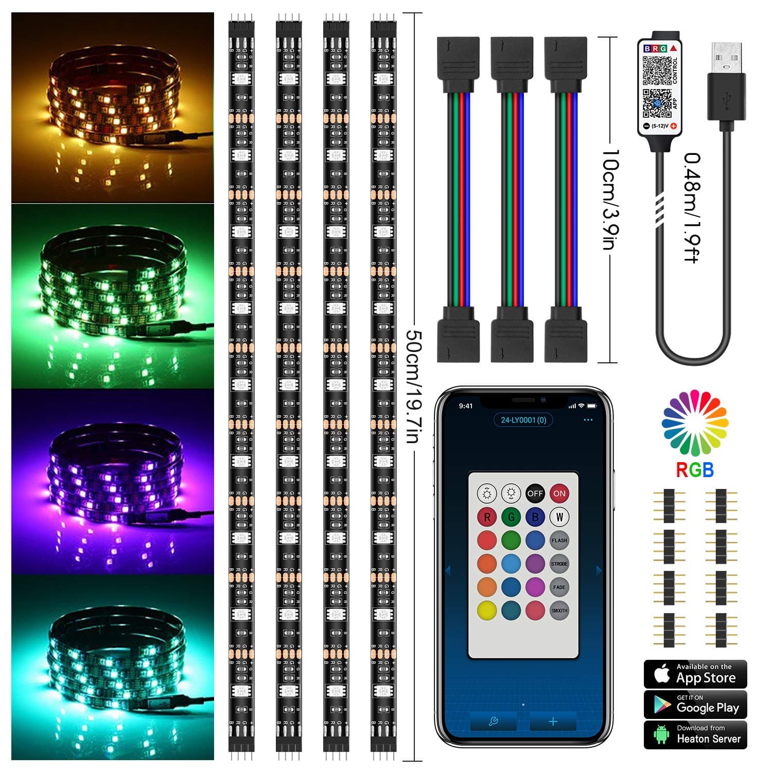 2M TV LED Backlight with App Control,RGB LED Strip Light, USB Powered with 22 Modes Colours Bias Lighting USB Led Strip RGB for 40 to 60 Inch HDTV,PC Monitor,led Light Strip.(4pcs x 50cm led Strips)