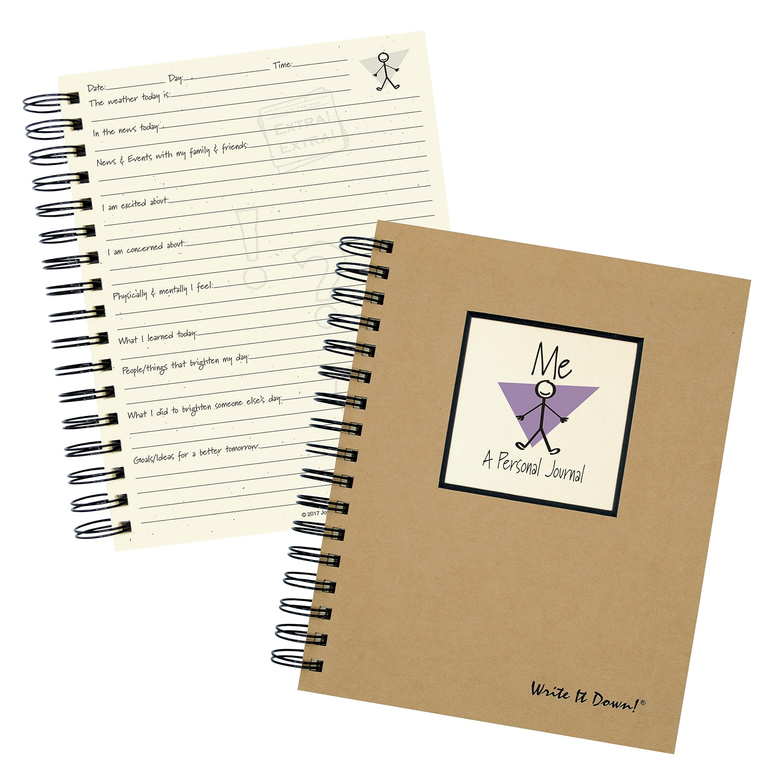 Write it Down series by Journals Unlimited, Guided Journal, Me, A Personal Journal, Full-size 7.5"x 9", Kraft Hard Cover, Made in USA