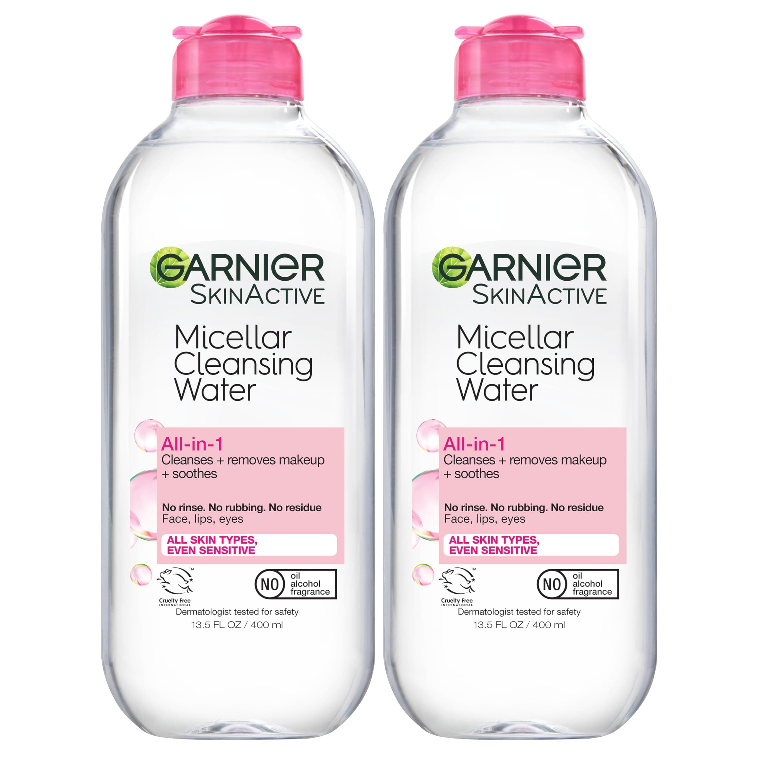 Micellar Water, Hydrating Facial Cleanser & Makeup Remover, Suitable for Sensitive Skin, Vegan, Cruelty Free, 13.5 Fl Oz (400mL), 2 Count