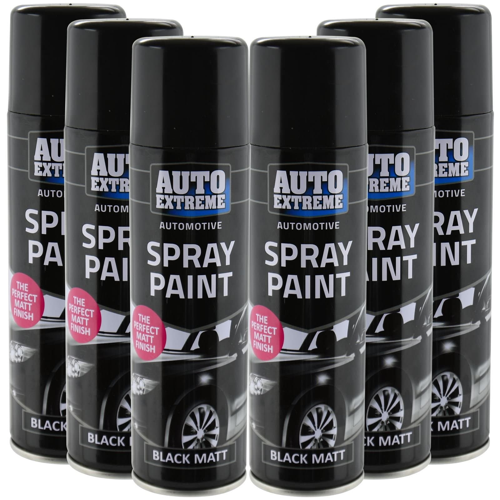 All Purpose Automotive Spray Paint 250ml Can Black Matt Finish Aerosol Metal Interior Exterior Fast Dry Excellent Coverage Adhesion- Black Matt - 6 Pack