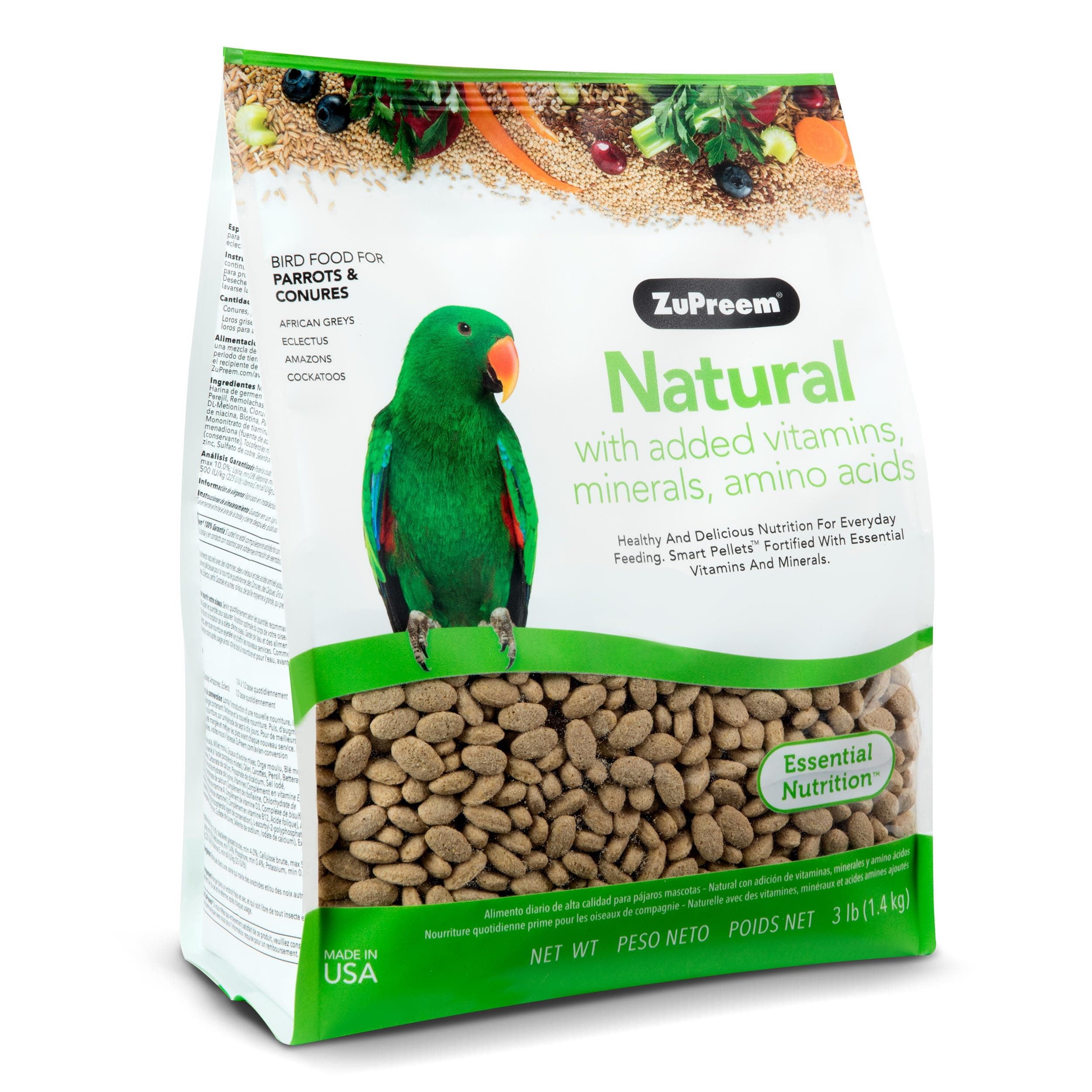 Natural With Added Vitamins, Minerals, Amino Acids Medium/Large Bird Food,3 Lb.