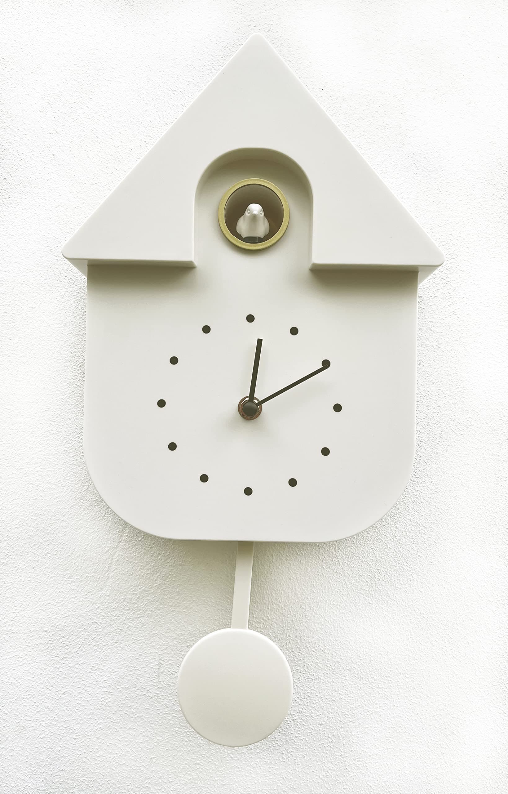 SPRING LIFE Cuckoo Clock Wall Clock Chalet-Style Modern Design with bird tweeting sound in 3 colours (Off white), 29.5x21.5x8.5