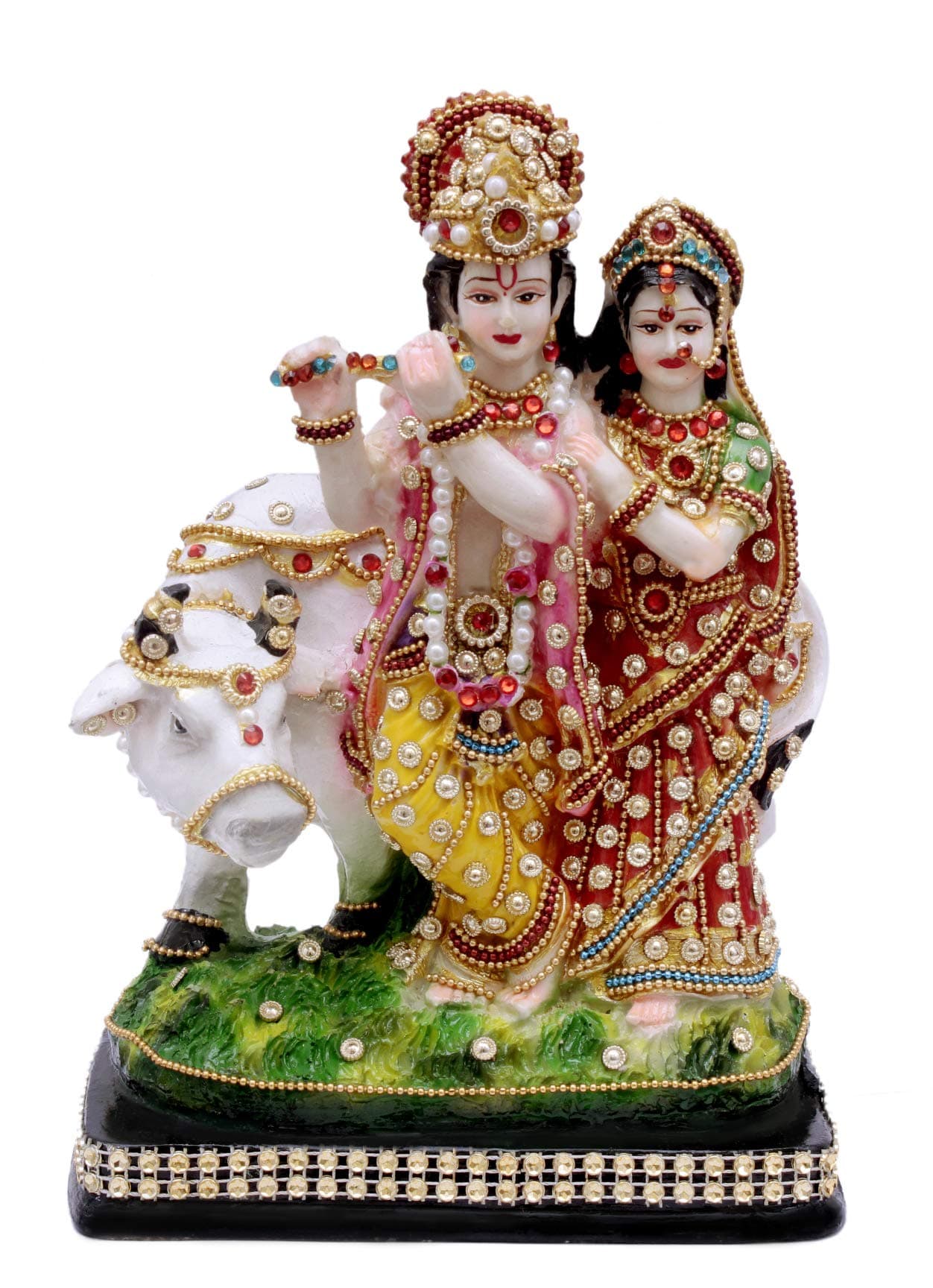 Radha Krishna Idol with Cow Radha Krishna Murti with Cow for Home Temple Pooja Room Shri Radha Krishna Ji Idol for Mandir Radha Krishna Statue for Diwali Gift Janmashtami (10 Inch) 1905