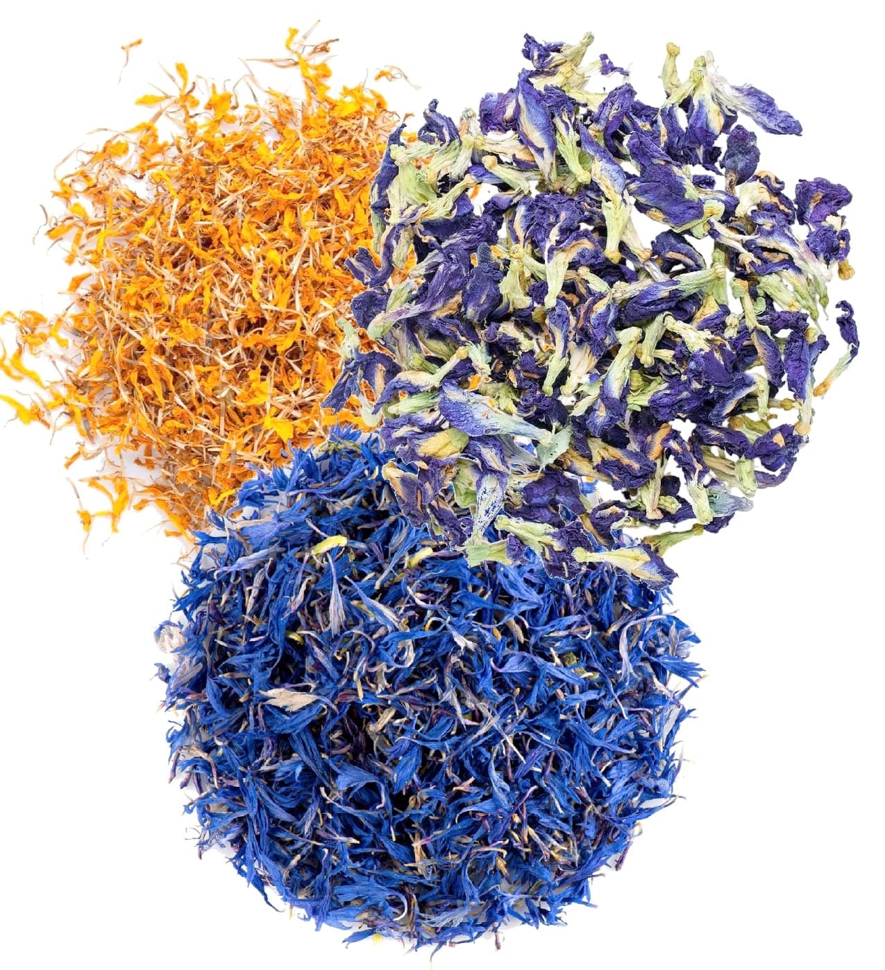 A D Food & Herbs Combo of Dried Butterfly Pea Flower/Marigold/Blue Corn Flower Petals Aromatic Edible for Homemade Lattes, Tea Blends, Bath Salts, Gifts, Crafts each pack (100 Gms)