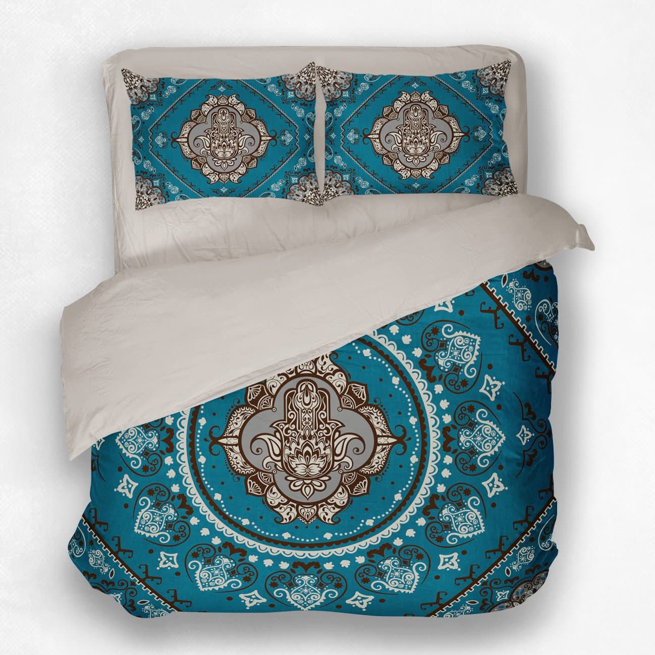 ArtBedding Good Fortune Hamsa Hand Talisman Duvet Cover Set, Hand of Fatima Duvet Cover Set, Happyness Talisman Bedspread Twin (63" x 83")