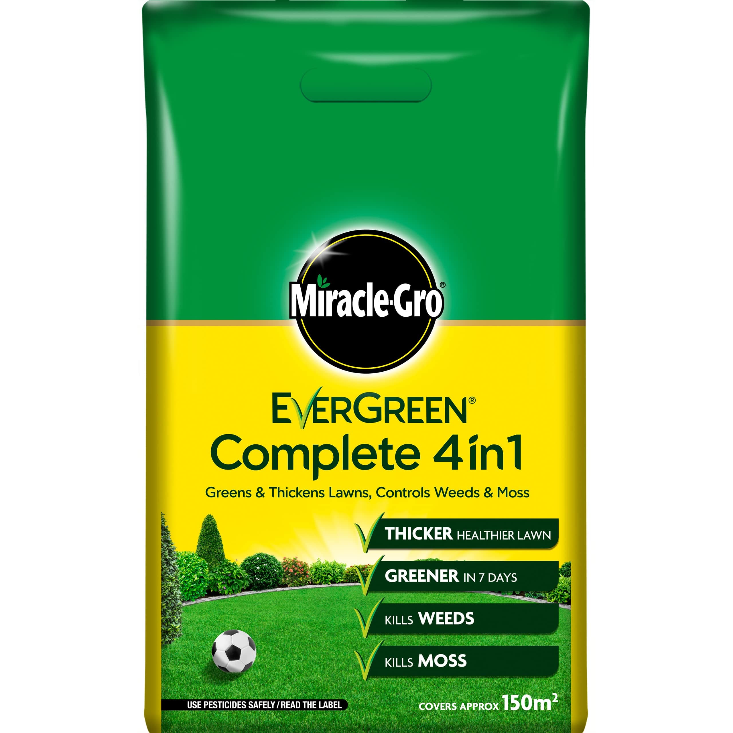 Miracle-Gro Evergreen Complete 4 in 1 Lawn Food-150 m2 (New 'Easy Carry' Bag), Lawn food, Weed & Moss Control