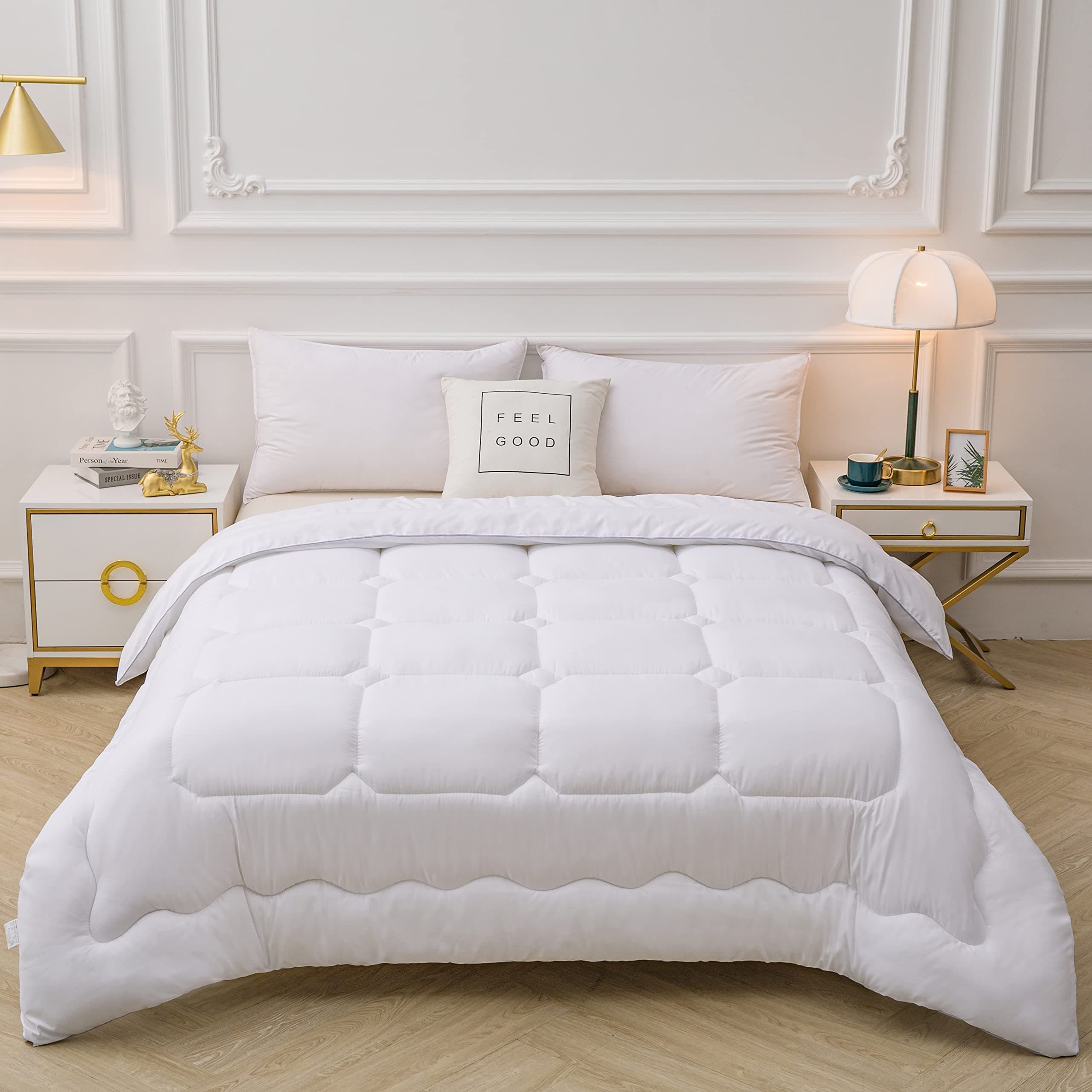 GOLDEN HOME Comforter Duvet Quilt Insert Full White Down Alternative All Season Microfiber (King (220x240 cm))