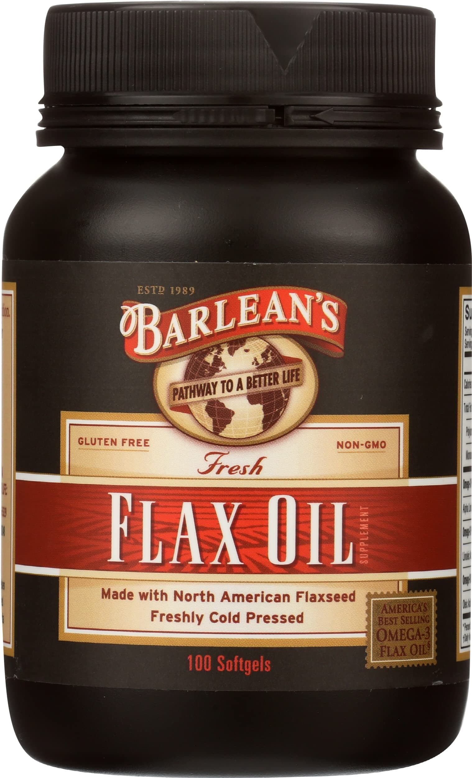 Barlean's Flax Oil Softgels with 1650mg Omega-3 Fatty Acids for Improving Heart Health - Non-GMO, Gluten Free - 100 Softgels