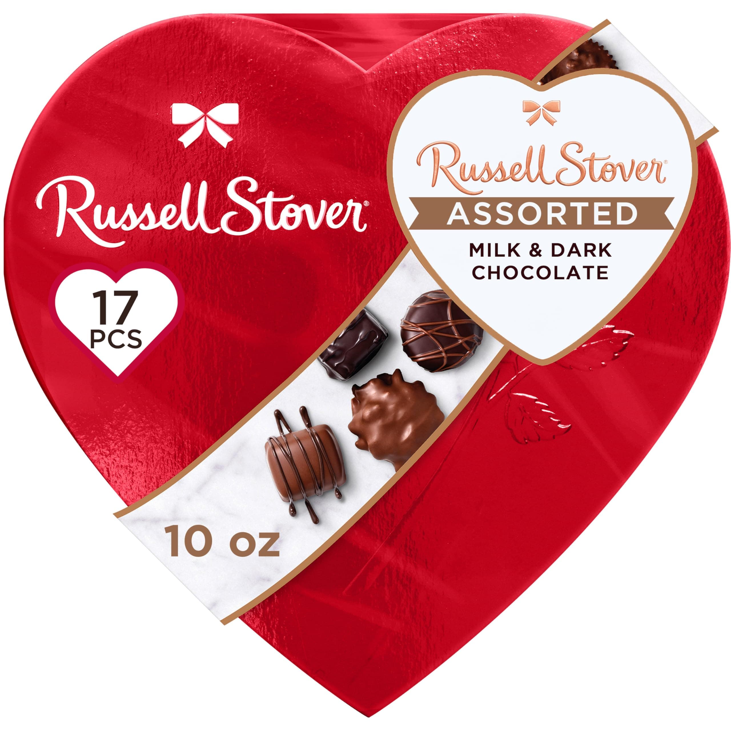 Russell Stover Red Leaf Heart 10 oz - Chocolate Gift Box for Valentine's Day, Mother's Day, Birthday and Birthday