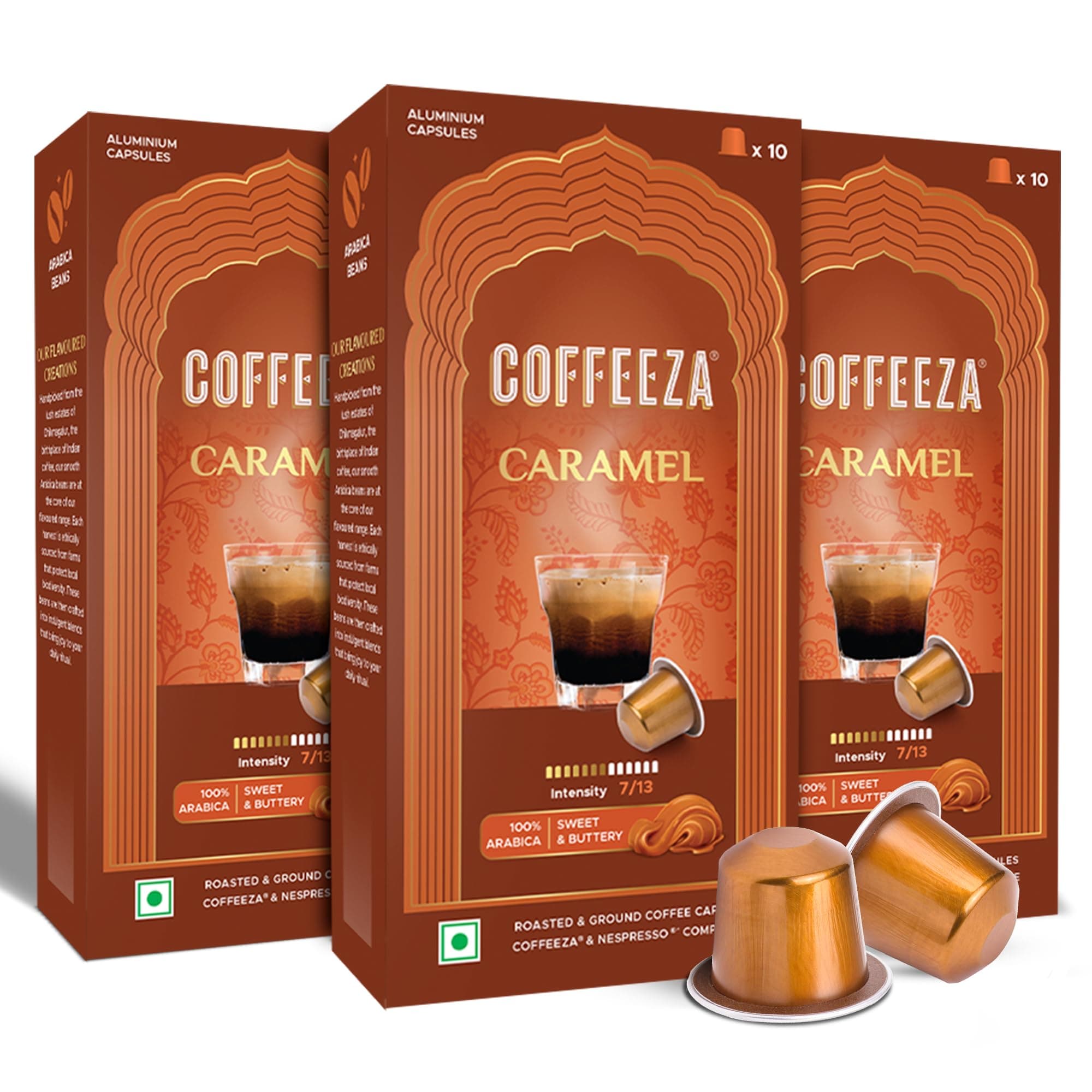 Coffeeza Caramel Flavoured Nespresso Coffee Capsules, Intensity - 7, Medium Roast Espresso Coffee, 30 count (Pack of 3) Nespresso Capsules (ORIGINALLINE ONLY)