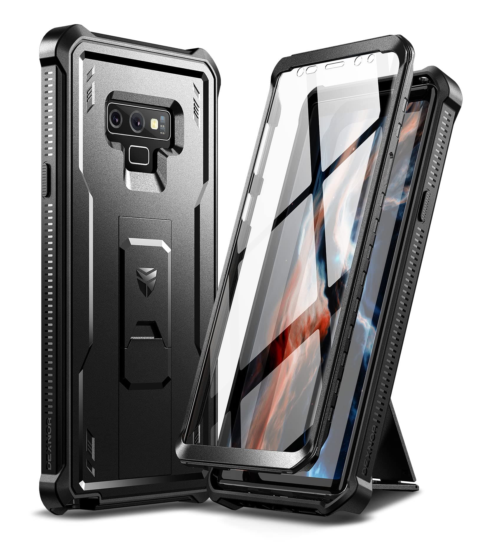 Dexnor Case Compatible with Samsung Galaxy Note 9 Military Grade 360 Full Body Shockproof Bumper Protection Cover with Stand - black