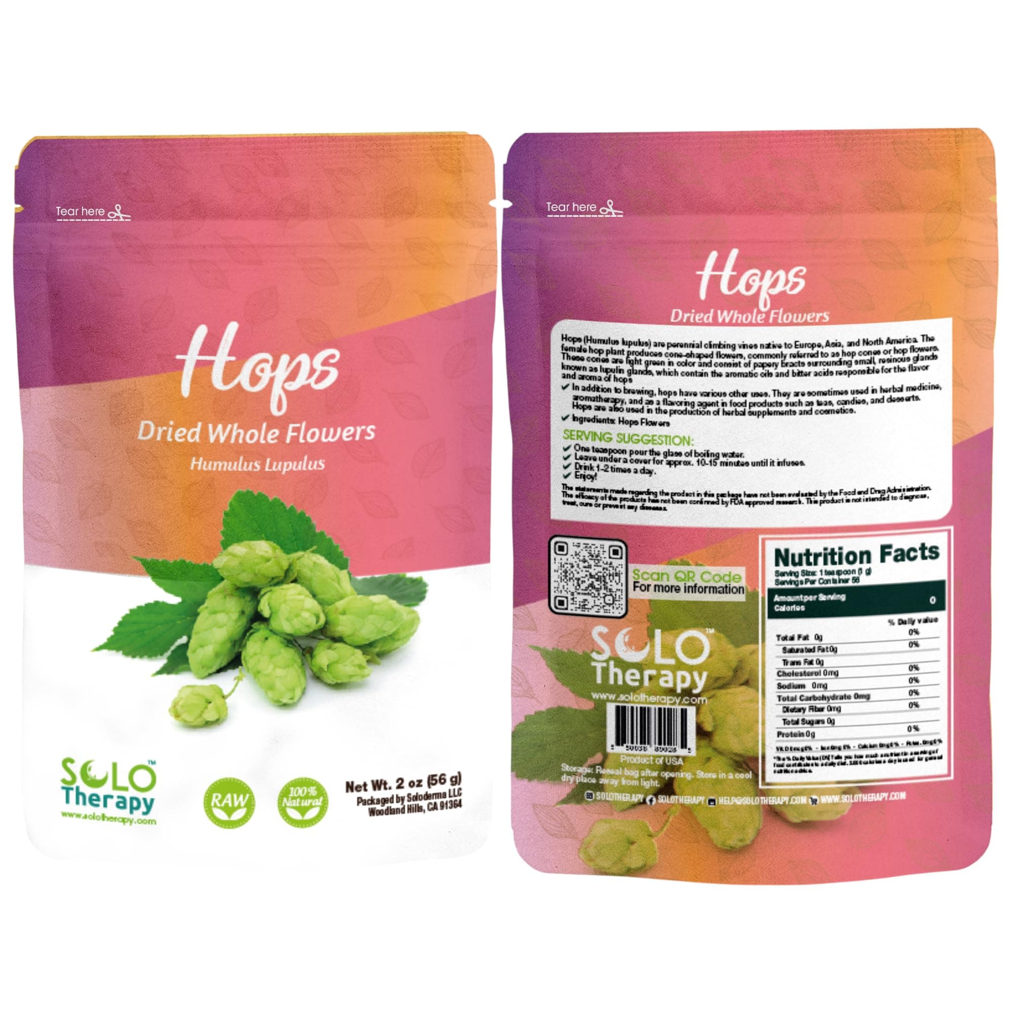 Hops Flowers 2 oz, Hops Flowers Dried, Resealable Bag, Dried Humulus lupulus Loose Tea, Hops Tea