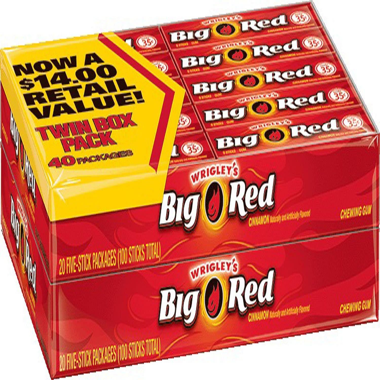 Wrigley's Big Red Chewing Gum, Cinnamon - 5 Sticks Per Pack