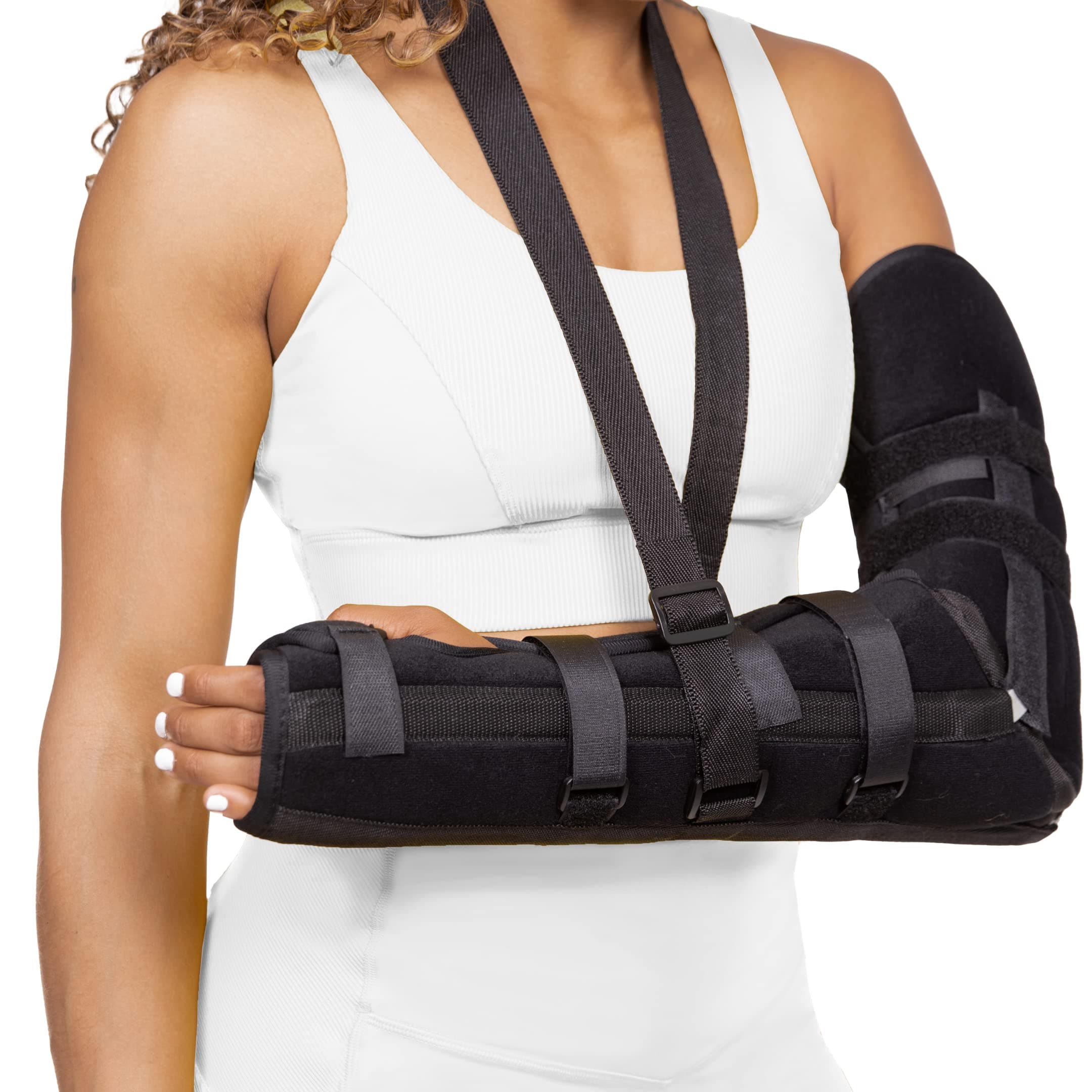 BraceAbility Posterior Long Arm Splint - Elbow Immobilizer Right or Left Forearm Brace with Sling for Fractures, Post-Surgery Recovery, Tendonitis, Bursitis, and Ulnar Nerve Entrapment Relief (S)