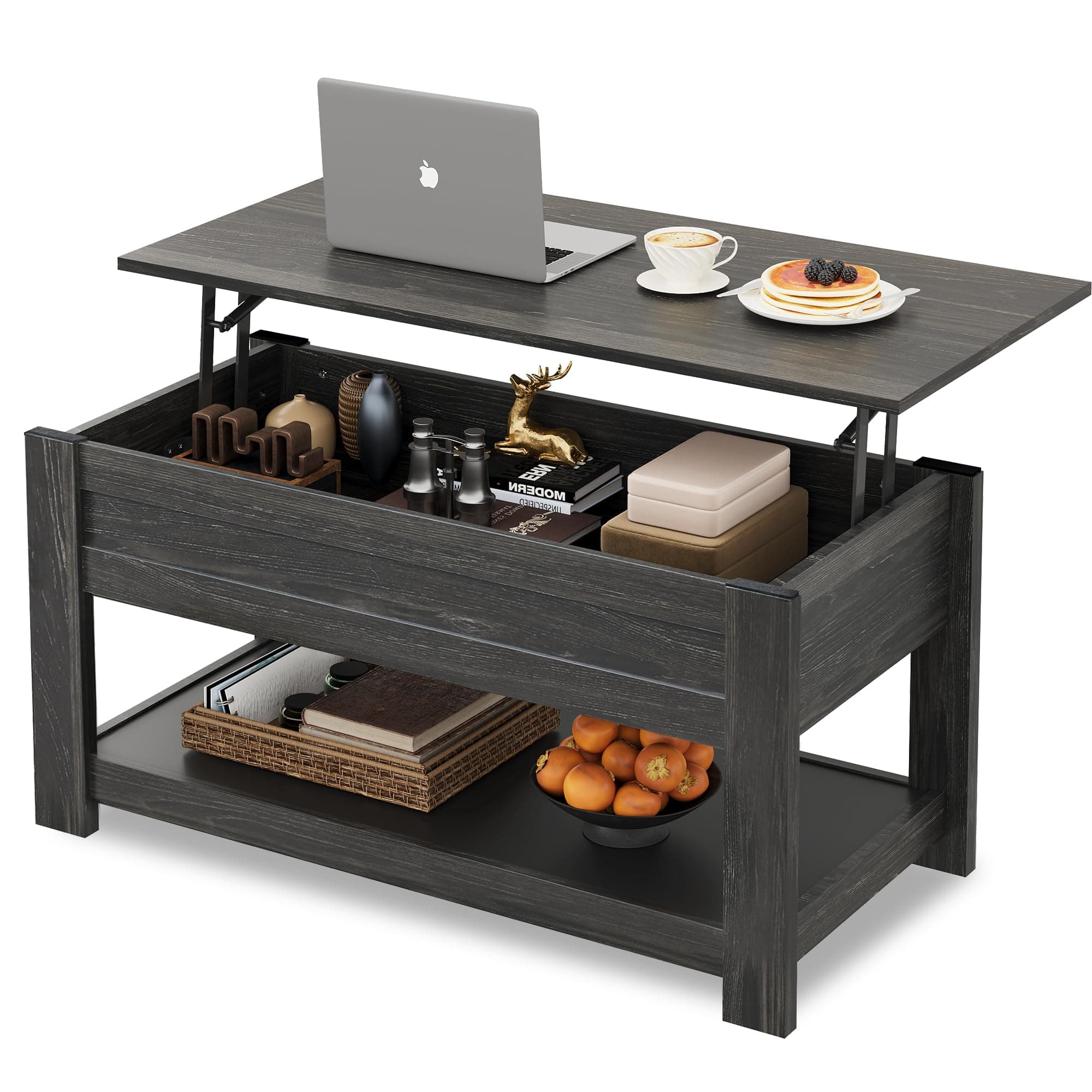 WLIVECoffee Table, 39" Lift Top Coffee Table with Hidden Compartment and Storage Shelf for Living Room, Espresso