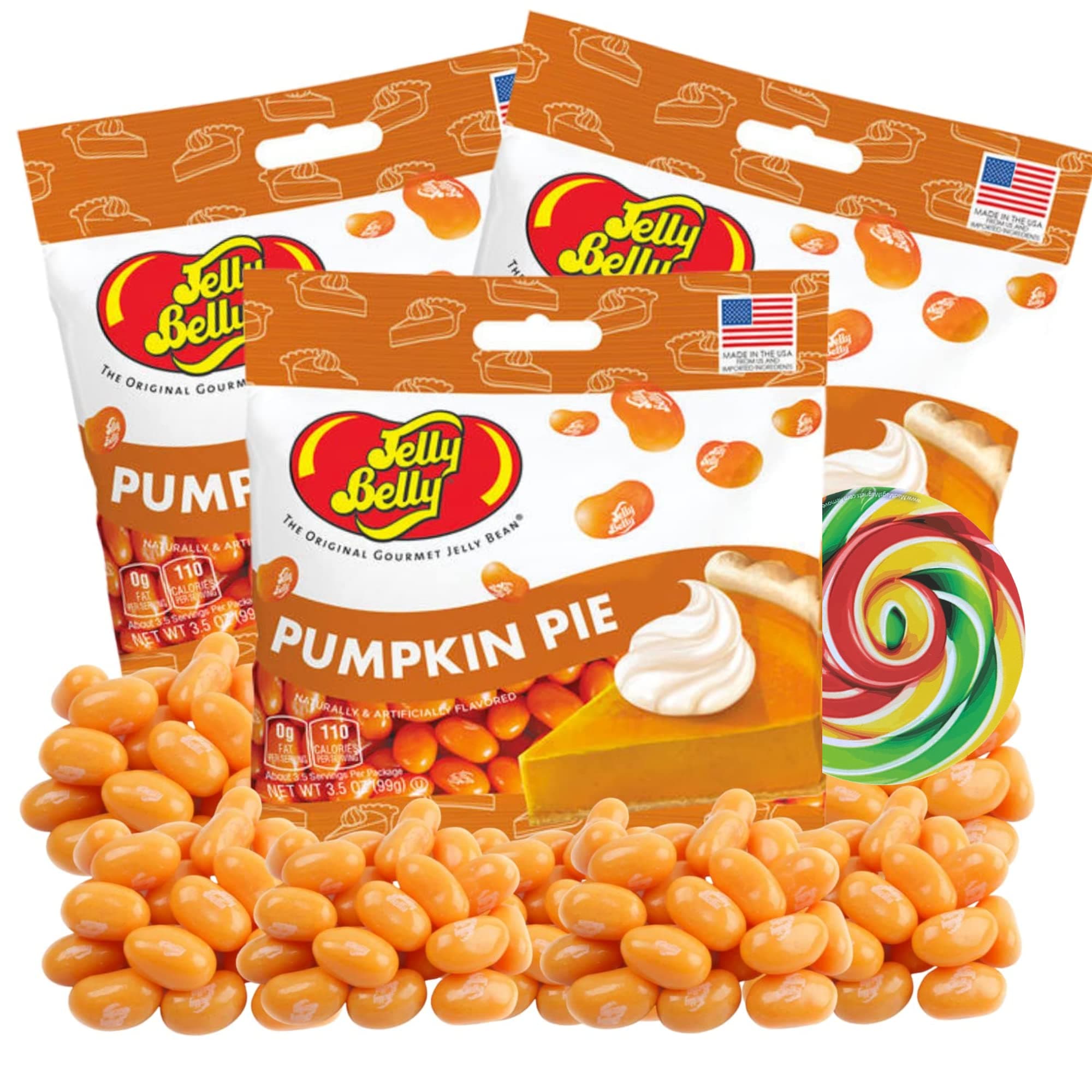 Sweetzo - Pumpkin Pie Flavored Jelly Beans, Halloween and Thanksgiving 2024 Candy, OU Kosher and Vegetarian Friendly Candies, Pack of 3, 3.5 Ounces