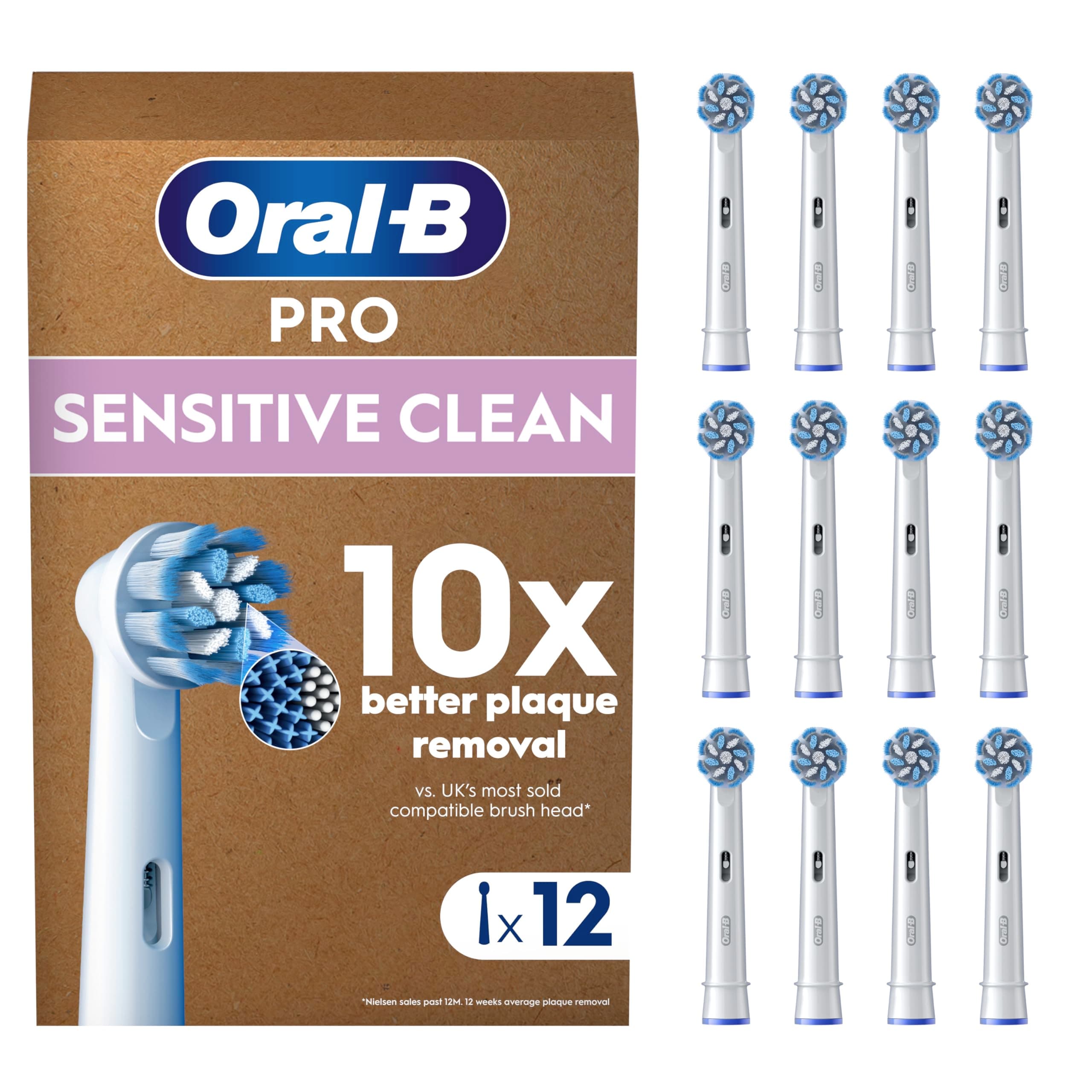 Pro Sensitive Clean Original Electric Toothbrush Head, X-Shaped & Extra Soft Bristles for Gentle Brushing & Plaque Removal, Pack of 1 (12 Count) Toothbrush Heads, Suitable for Mailbox, White