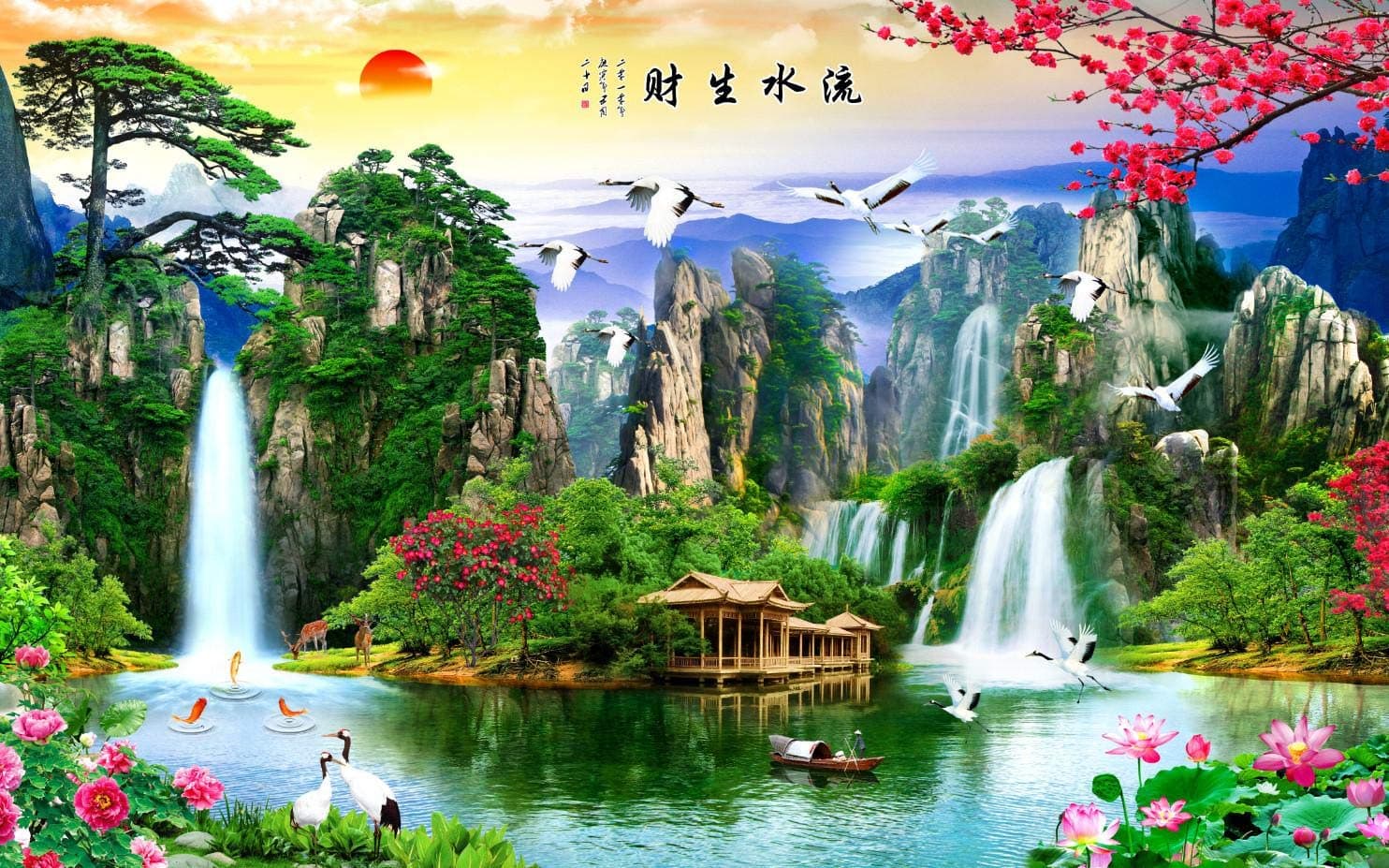 Landscape Painting, Wealth, Water Flow - Jigsaw Puzzles For Adults 1000-Piece Diy Puzzle Kids Wooden Toys