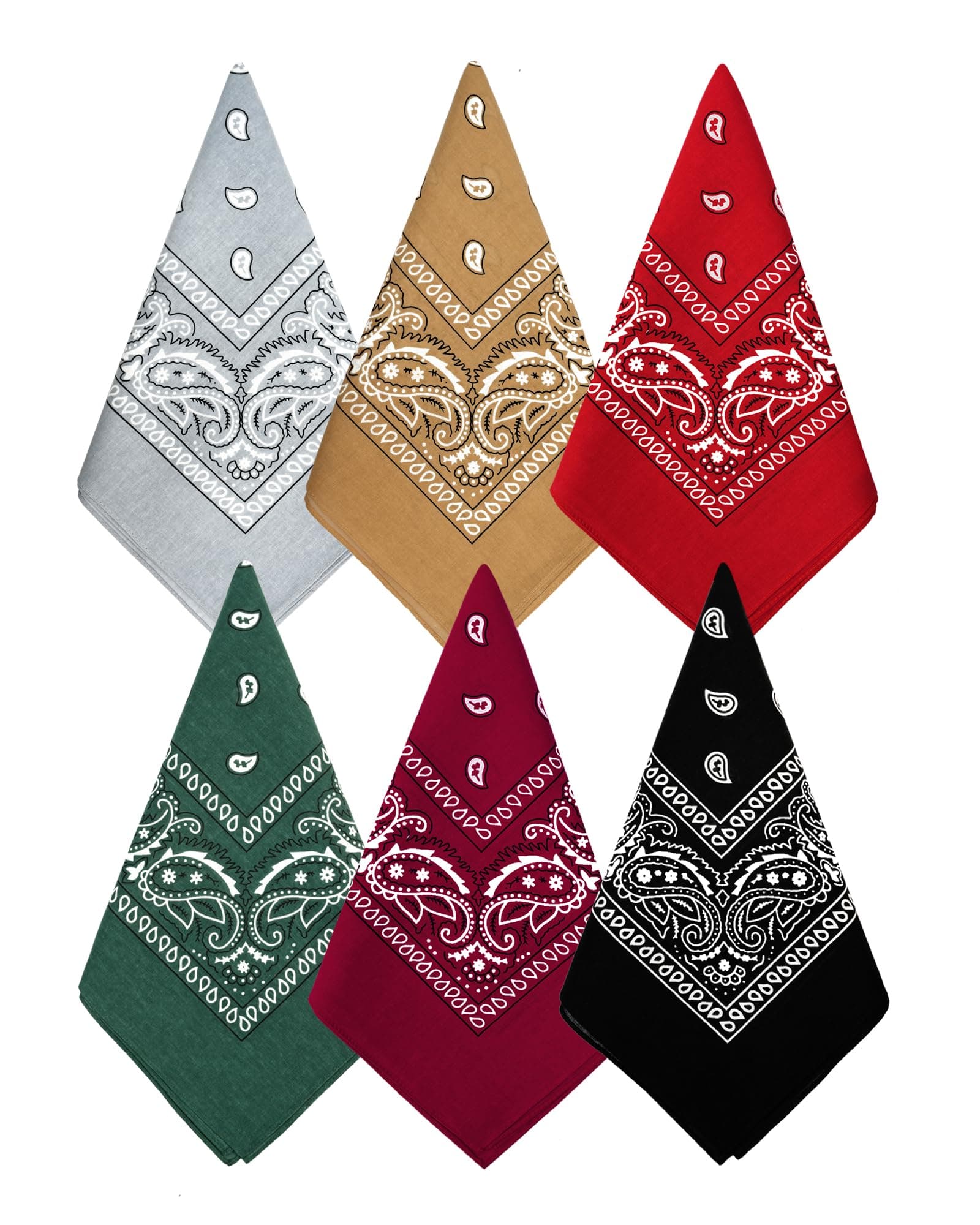 3 Pack 100% Cotton Paisley Pattern Bandanas Face Mask Square Scarf Headwear