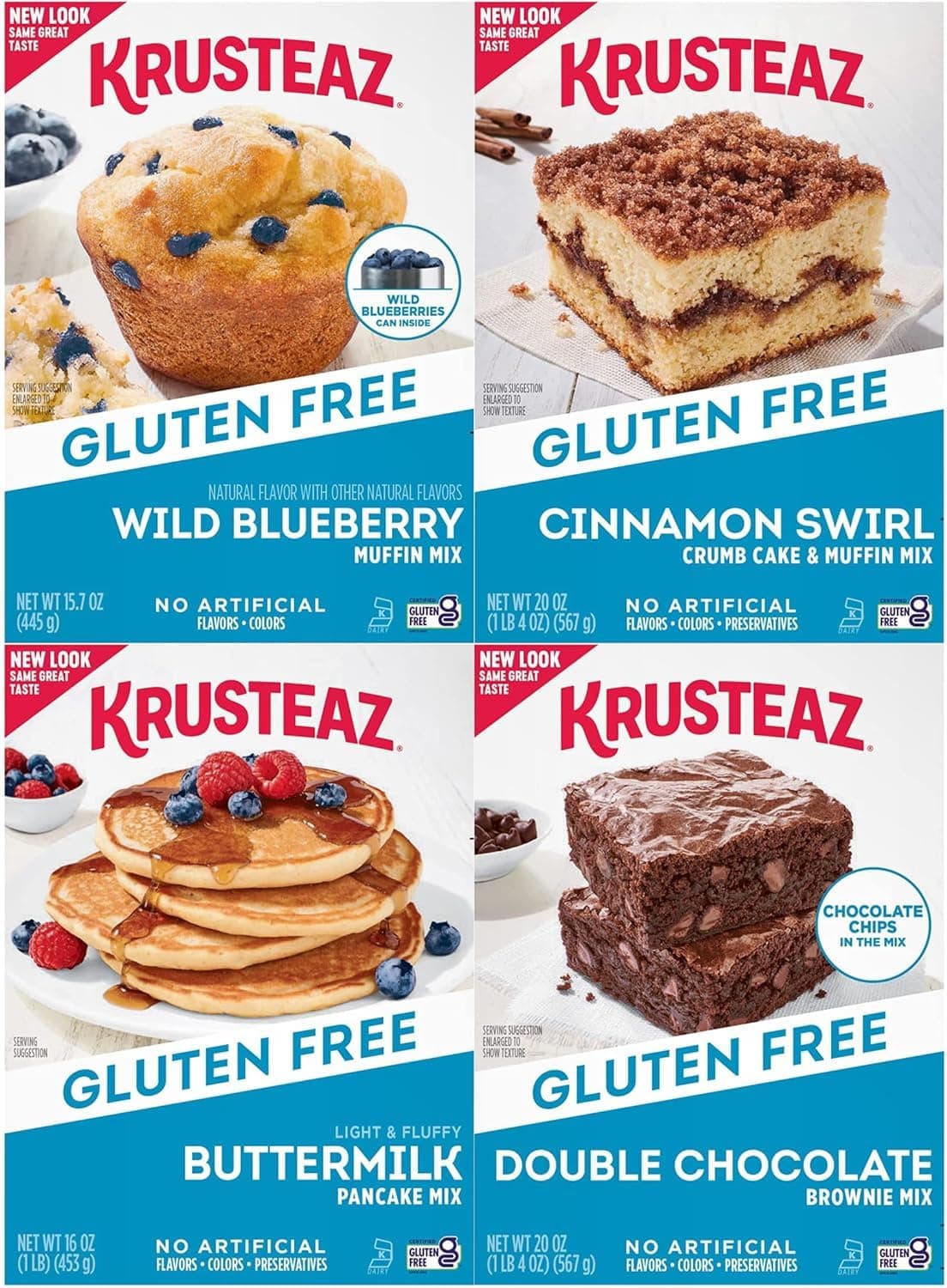 Gluten Free Mix Variety Pack: Blueberry Muffin, Cinnamon Crumb Cake, Double Chocolate Brownie and Pancake Mix (Bundle of 4)