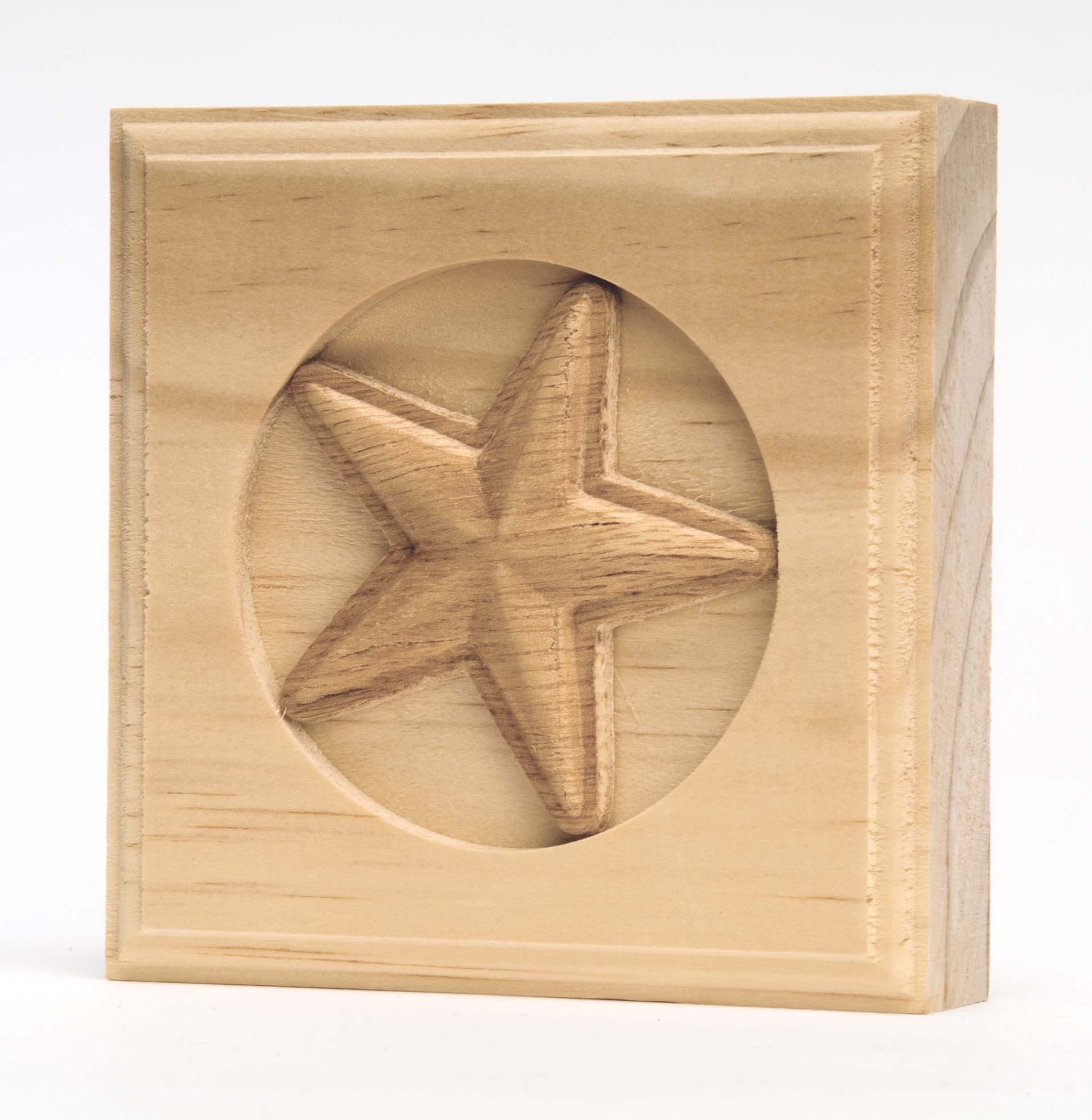 3.75" Square Pine Rosette Trim Block - Star