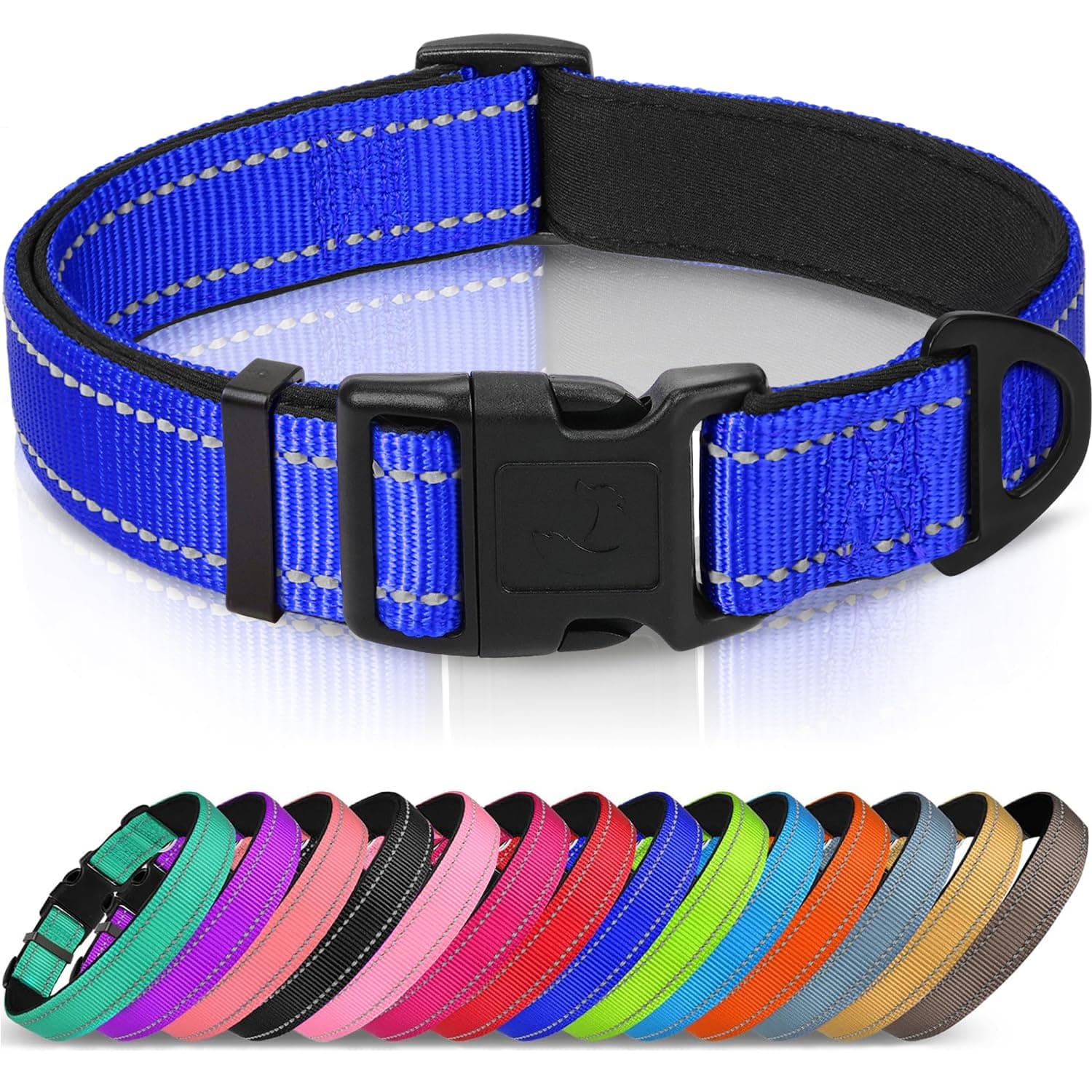 Joytale Reflective Dog Collar, Soft Neoprene Padded, Metal D-Ring, Nylon Pet Collar Adjustable for Small Dogs, Navy Blue, S