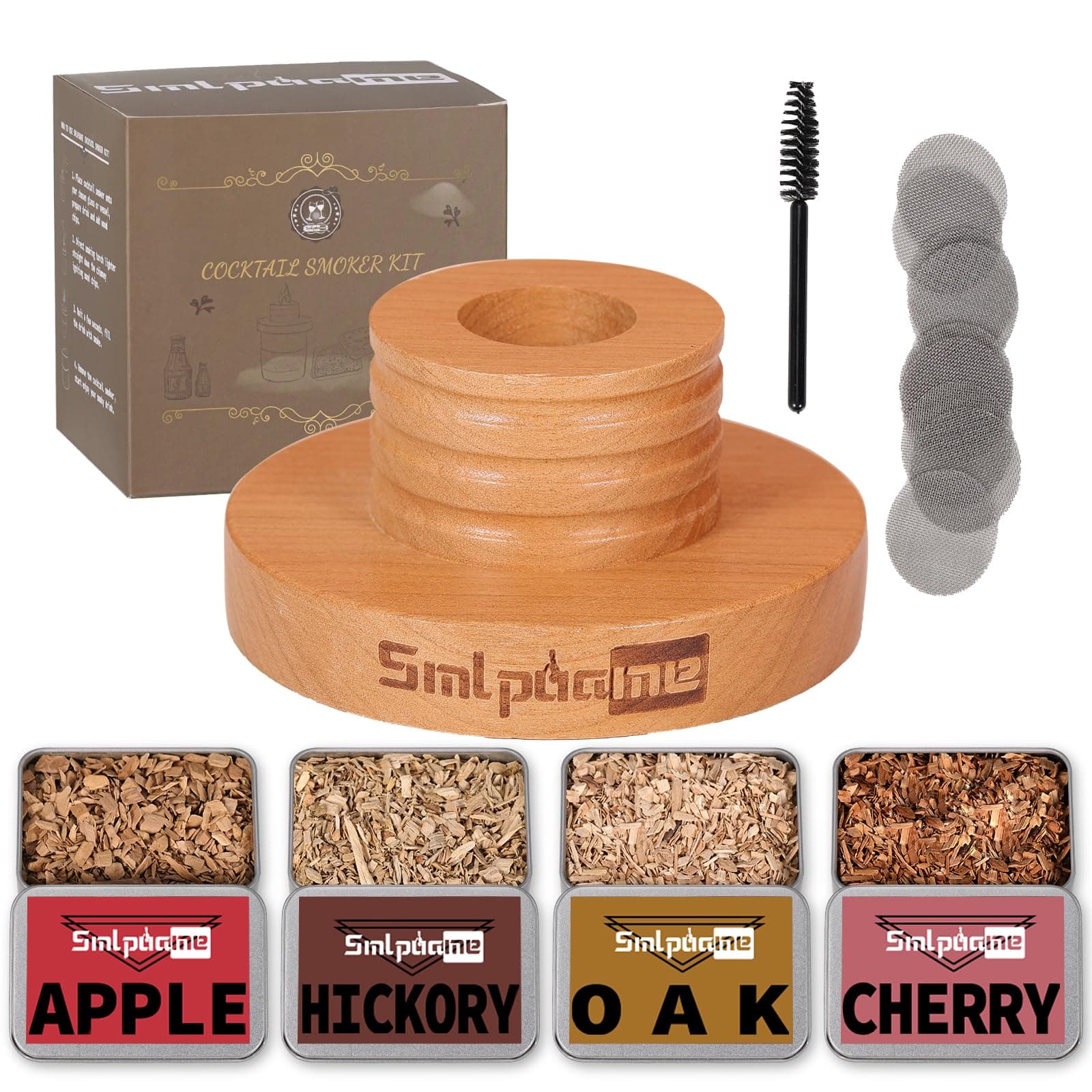 Smlpuame Cocktail Smoker Kit, Old Fashioned Whiskey Drink Smoker Kit, Drink Smoker Infuser Kit with Whiskey Oak, Cherry, Apple and Pecan Wood Chips, Best Gift for Husband, Father, and Cocktail Lovers