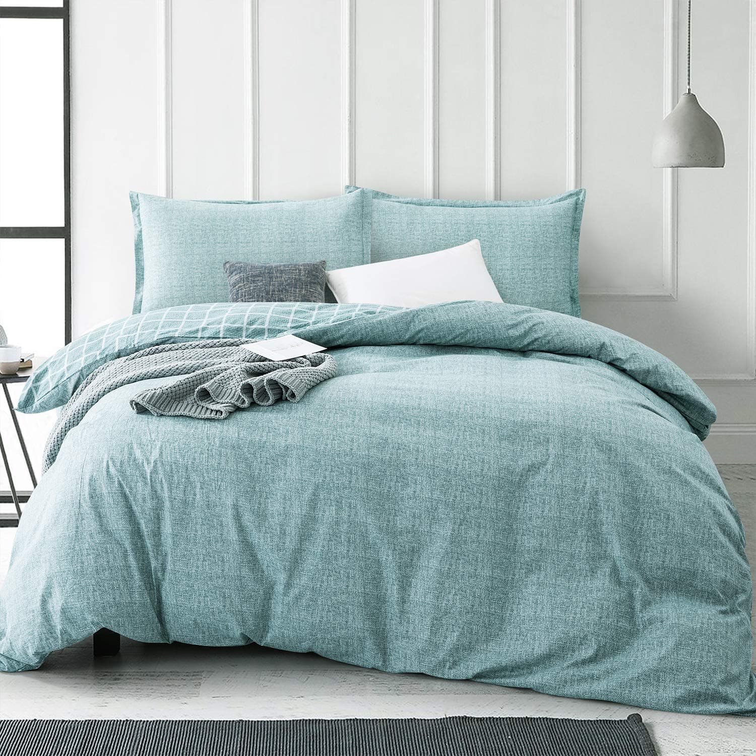 Teal Checkered Cotton Duvet Cover