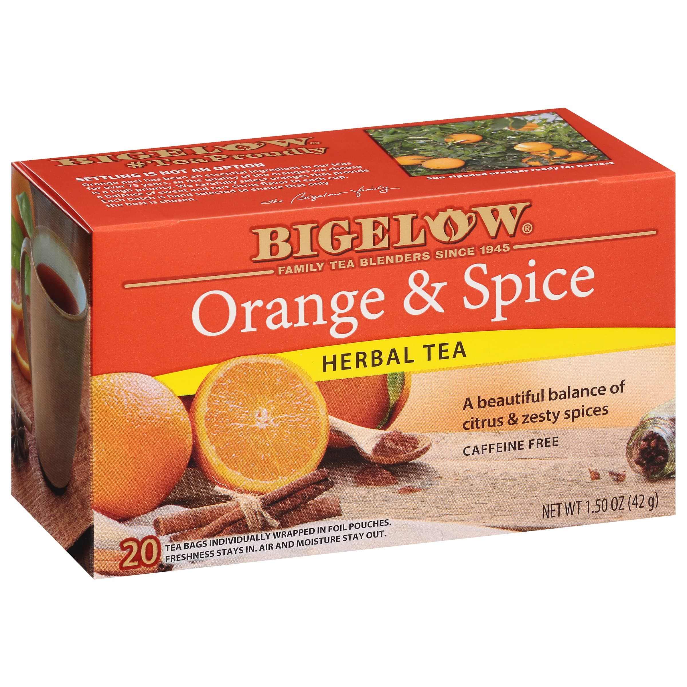 Orange & Spice Herbal Tea, Caffeine Free Tea with Orange and Herbs, 20 Count Box (Pack of 6), 120 Total Tea Bags