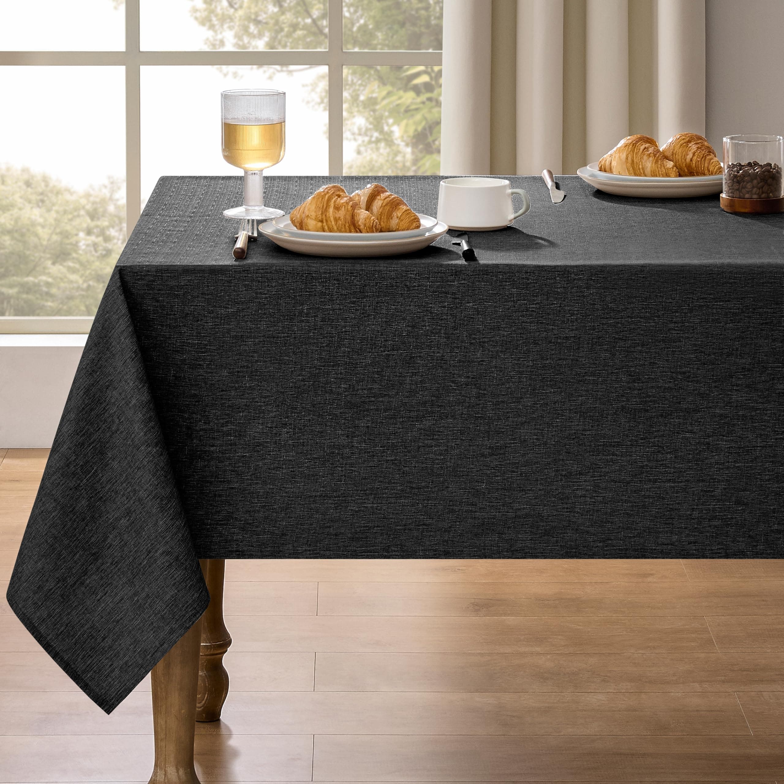 Decorelia Waterproof Farmhouse Table Cloth for 4 Ft Rectangle Table, Anti-Scratches Small Outdoor Dining Table Cloth for Party, Camping, Banquet and Wedding (Oblong, 52 x 70 Inch (4-6 Seats), Black)