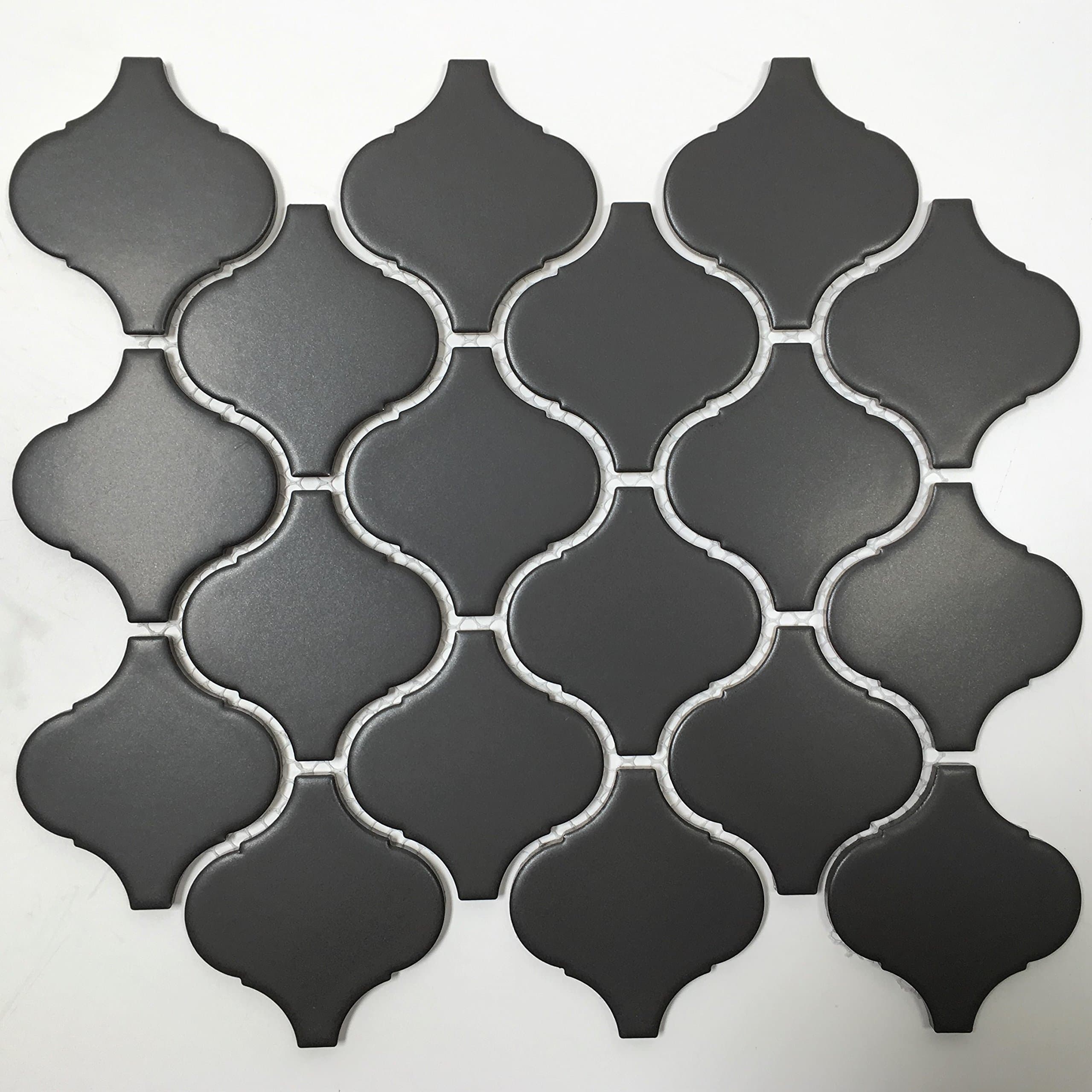 Arabesque 11 in. x 9.5 in. x 6 mm Glazed Porcelain Mesh-Mounted Matte Floor Wall Mosaic Tile Backsplash for Bathroom, Kitchen, Accent Decor, Fireplace (11 pcs/case) (Black Greyish)