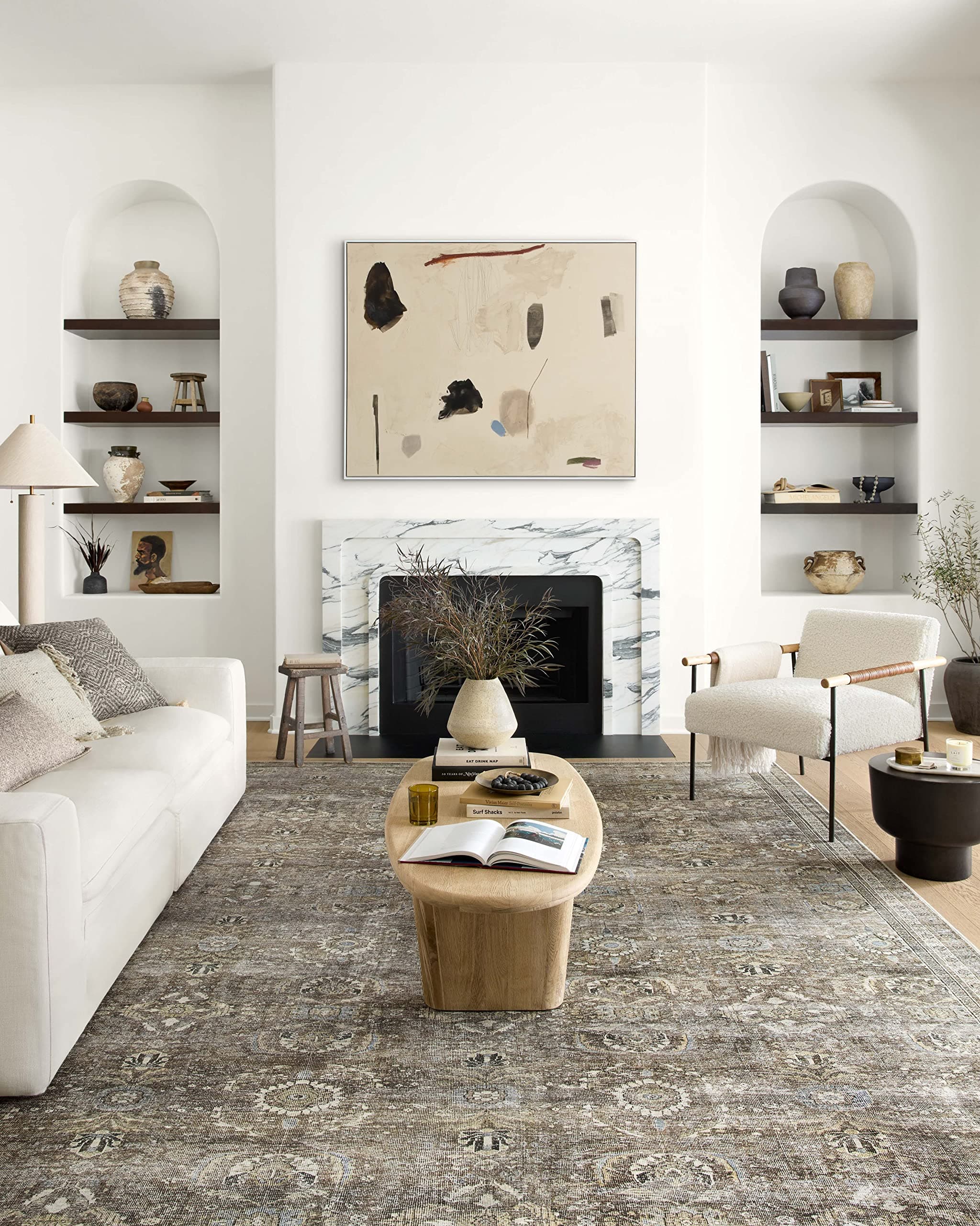 Loloi Layla Collection LAY-13 Antique/Moss 3'-6" x 5'-6" .13" Thick Accent Rug, Soft, Durable, Vintage Inspired, Distressed, Low Pile, Non-Shedding, Easy Clean, Printed, Living Room Rug